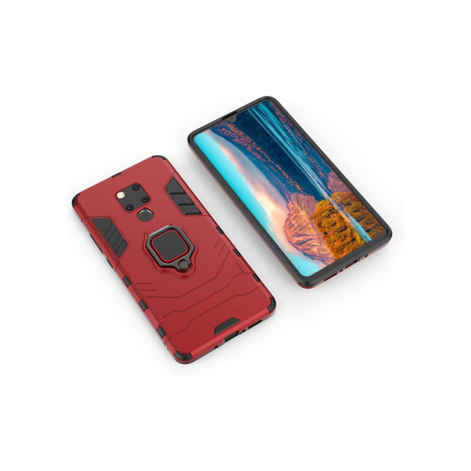 Compatible avec l'étui Mate 20 X de Huawei, la béquille rigide antichoc en anneau métallique