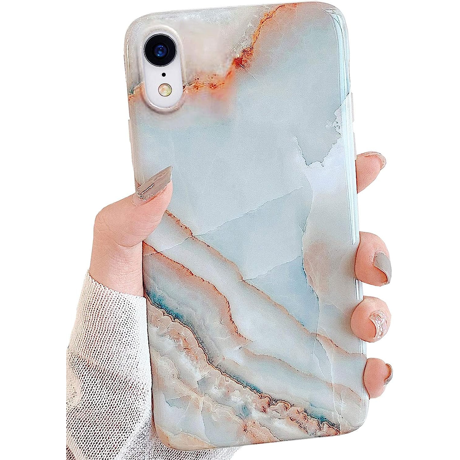 J.west iPhone XR Case 6.1-inch, Luxury Grey Marble Design Graphics Stone Pattern Ultra Slim Thin Flexible Bumper Soft