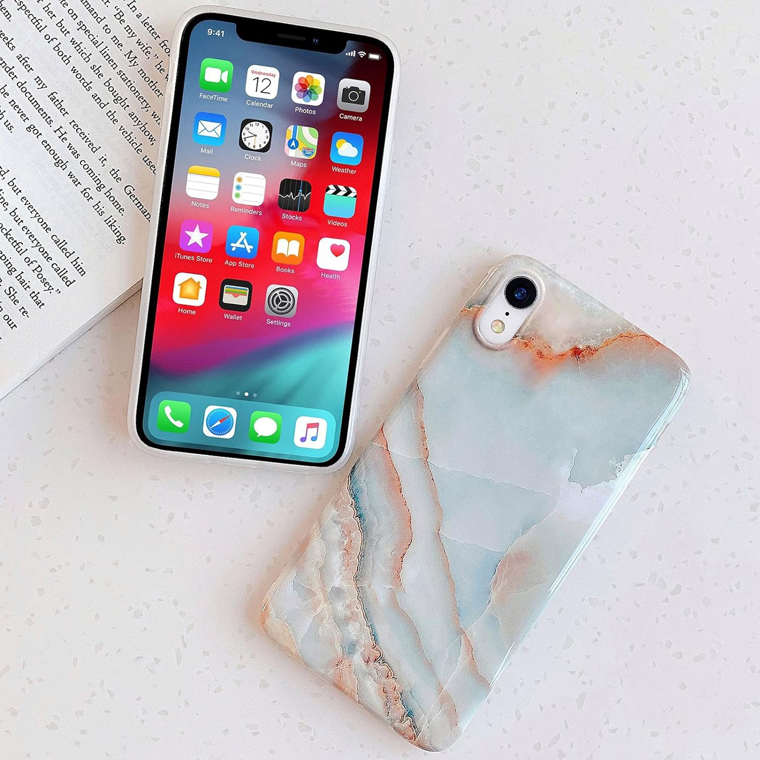 J.west iPhone XR Case 6.1-inch, Luxury Grey Marble Design Graphics Stone Pattern Ultra Slim Thin Flexible Bumper Soft