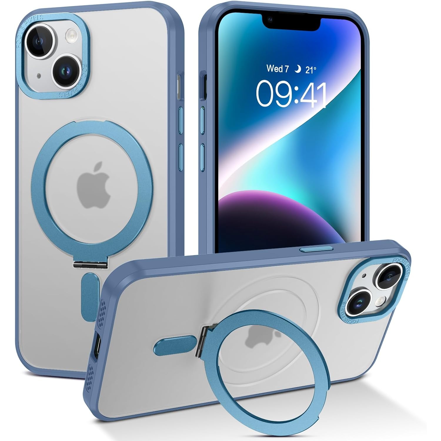 iPhone 14 Magnetic Case, iPhone 13 Case Compatible with MagSafe, Invisible Ring Kickstand Holder Military Grade