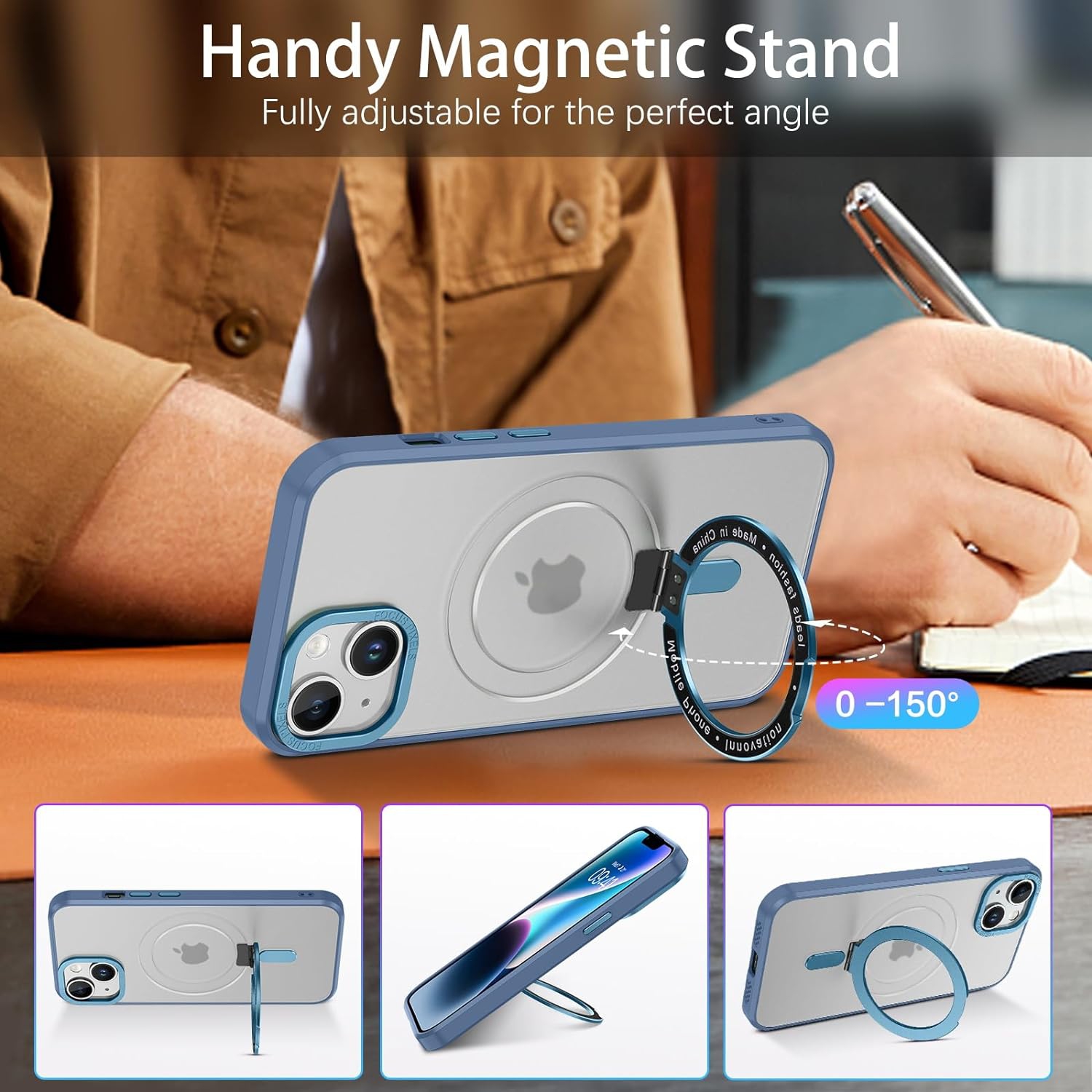 iPhone 14 Magnetic Case, iPhone 13 Case Compatible with MagSafe, Invisible Ring Kickstand Holder Military Grade