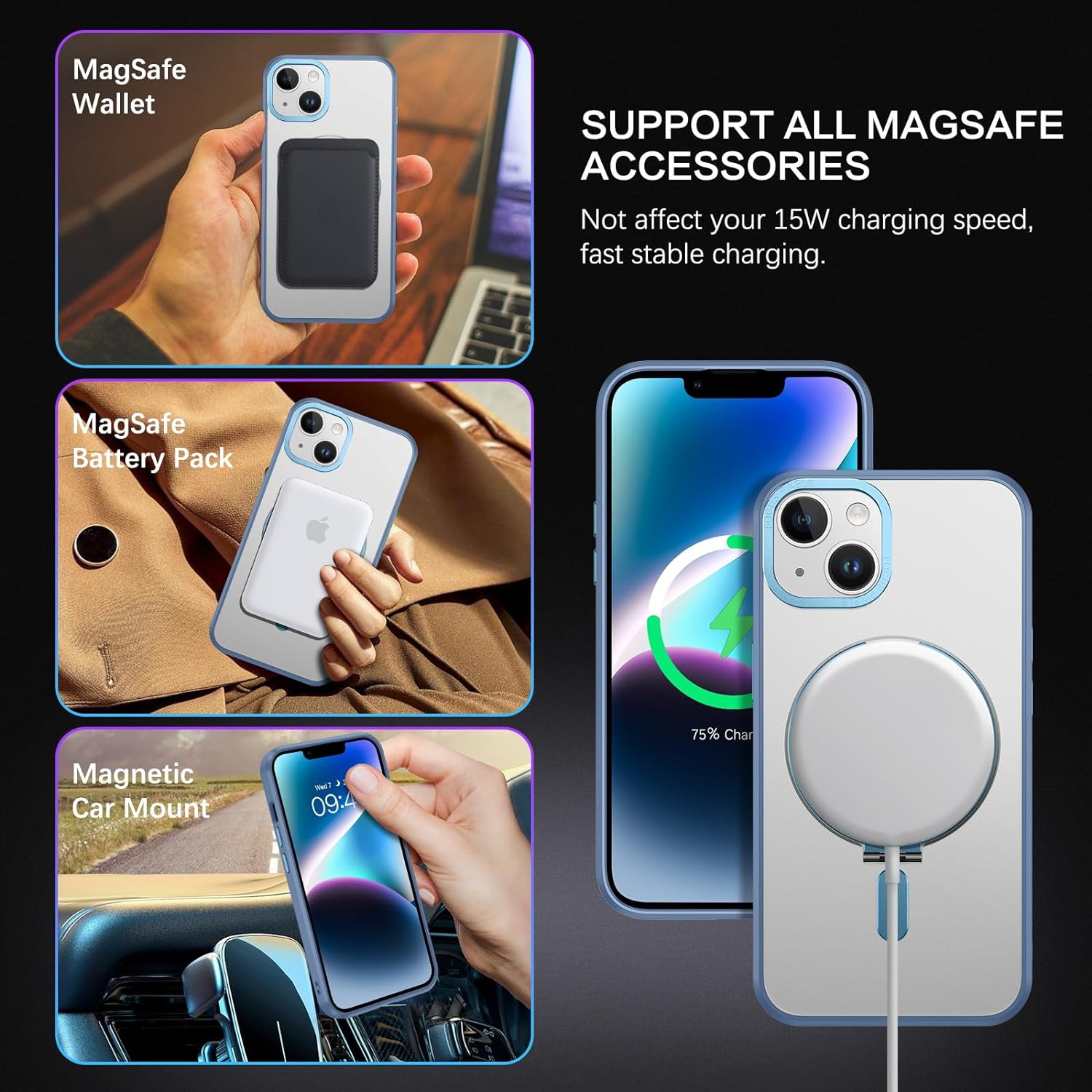 iPhone 14 Magnetic Case, iPhone 13 Case Compatible with MagSafe, Invisible Ring Kickstand Holder Military Grade