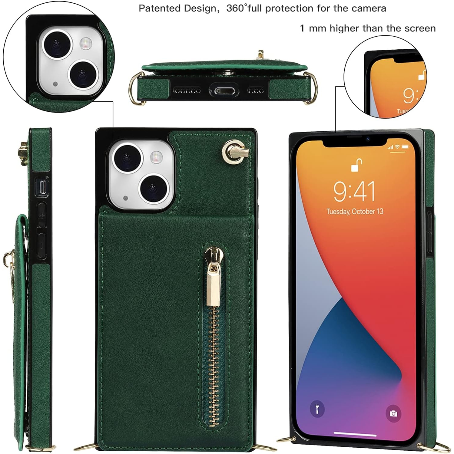 Étui à bandoulière pour iPhone 13 mini avec porte-carte pour femmes, étui portefeuille pour iPhone 13 mini avec dragonne