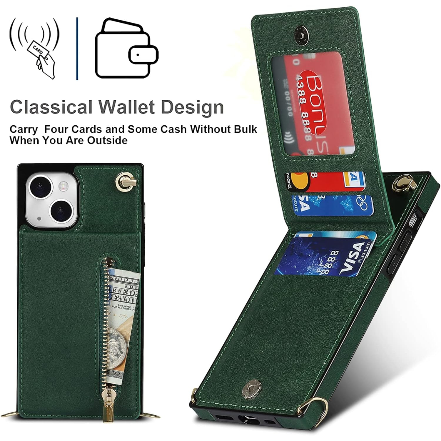 Étui à bandoulière pour iPhone 13 mini avec porte-carte pour femmes, étui portefeuille pour iPhone 13 mini avec dragonne