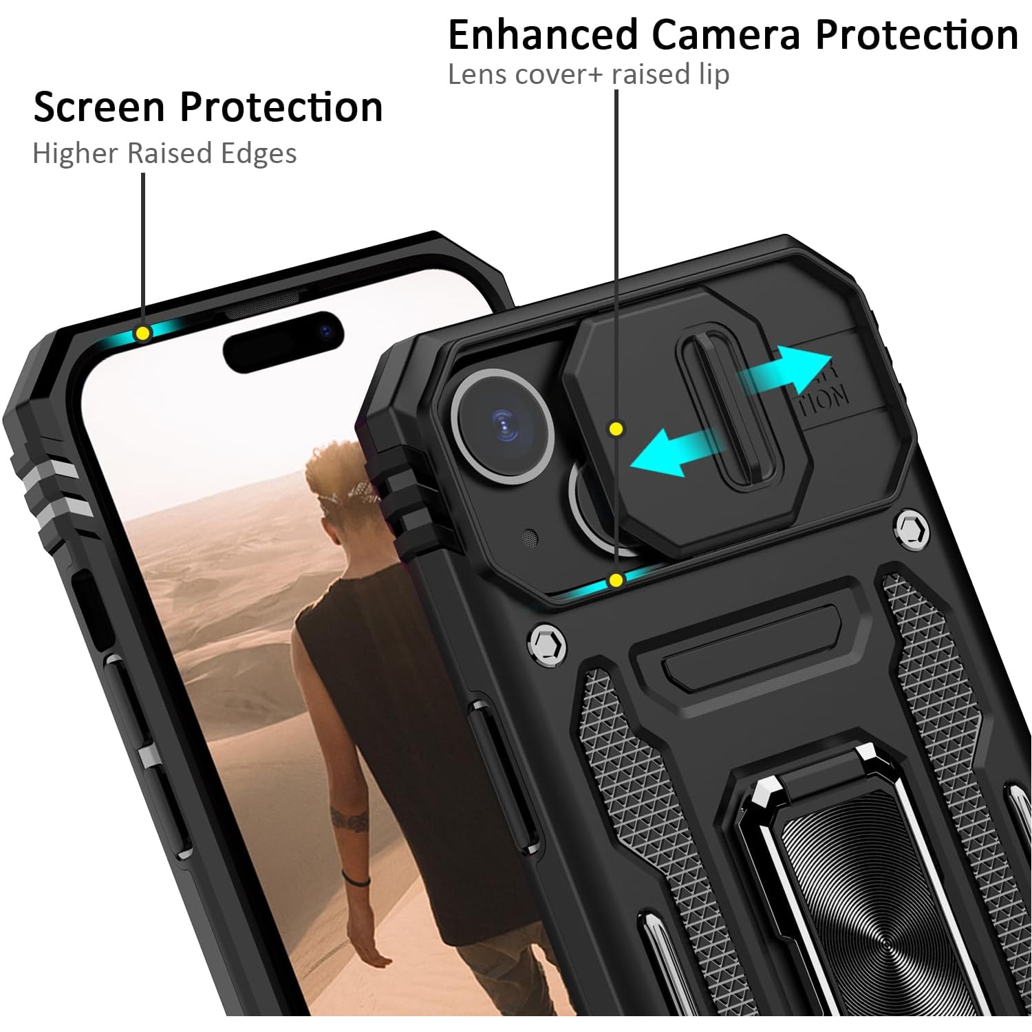 Pour étui iPhone 15 plus avec couvercle coulissant pour appareil photo résistant aux chutes de qualité militaire
