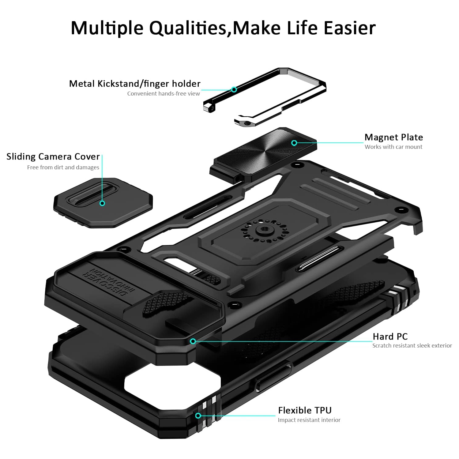 Pour étui iPhone 15 plus avec couvercle coulissant pour appareil photo résistant aux chutes de qualité militaire