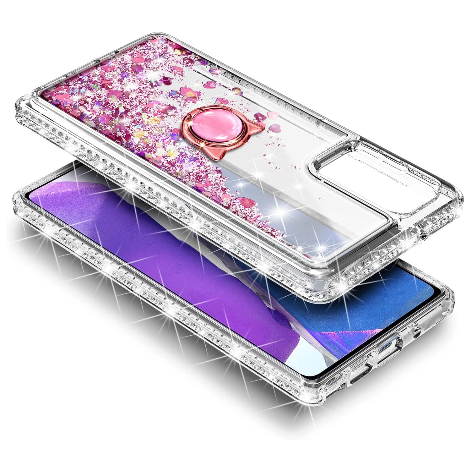 Étui pour Galaxy A03S de Samsung avec protecteur d'écran en verre trempé, anneau/dragonne