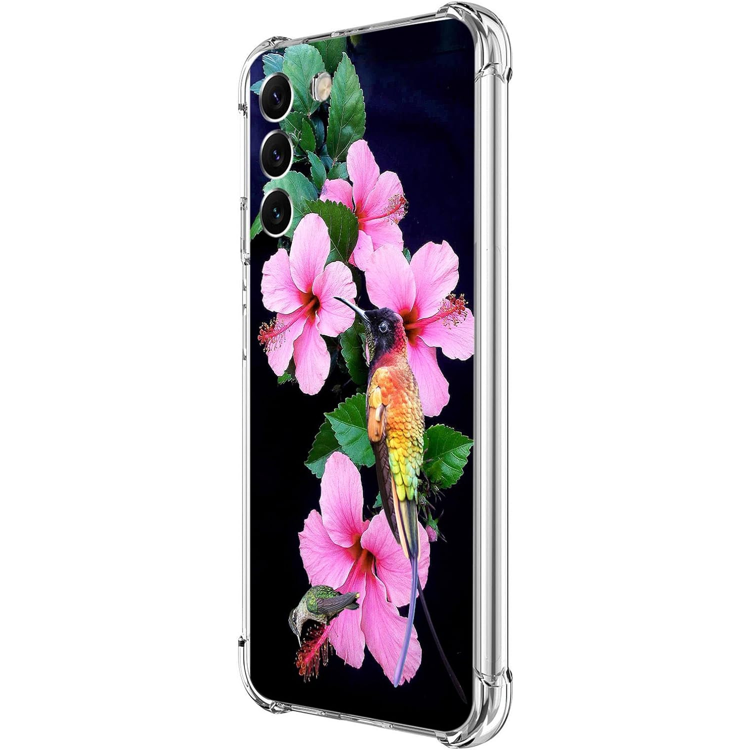 Étui pour Galaxy S23 plus, étui antichoc Hummingbirds Pink Flowers, TPUR, protection intégrale