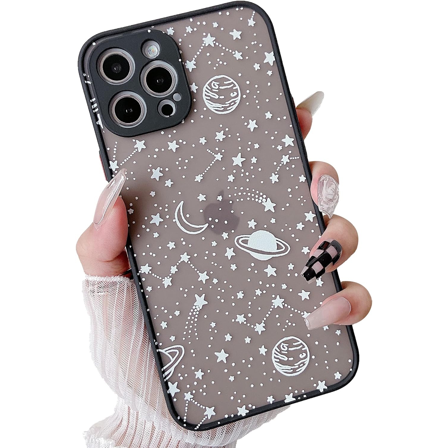 Compatible with iPhone 15 Pro Max 6.7 inch,Planet Sky Star Pattern Protective Phone Case Translucent Frosted