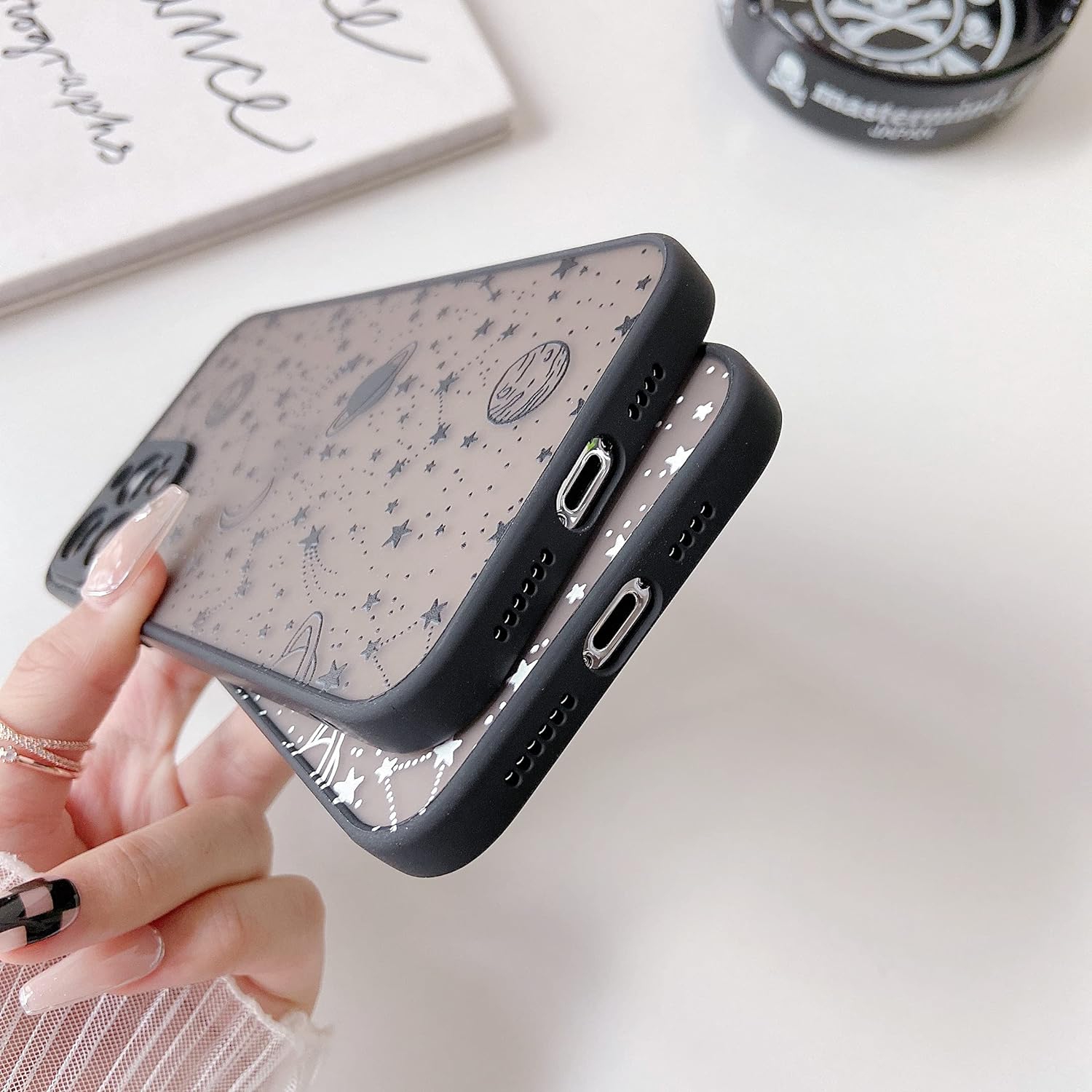 Compatible with iPhone 15 Pro Max 6.7 inch,Planet Sky Star Pattern Protective Phone Case Translucent Frosted