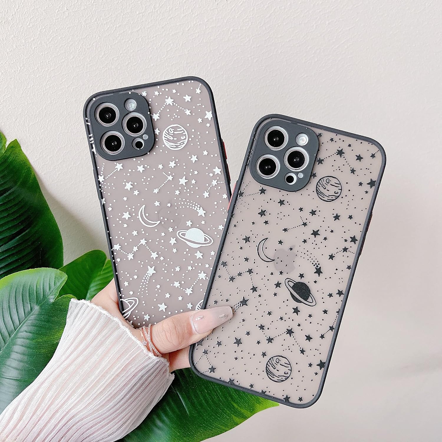 Compatible with iPhone 15 Pro Max 6.7 inch,Planet Sky Star Pattern Protective Phone Case Translucent Frosted