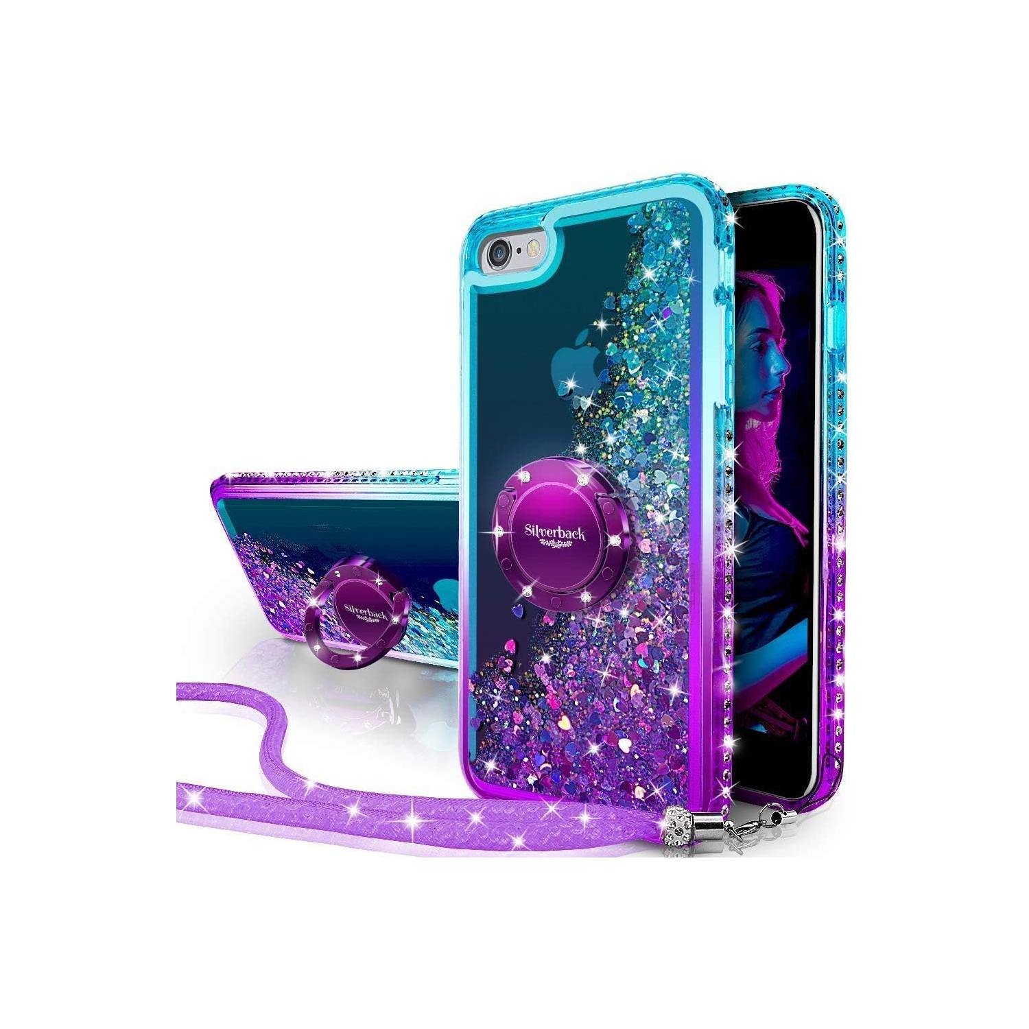 iPhone 6S Case, iPhone 6 Case, Moving Liquid Holographic Sparkle Glitter Case with Kickstand, Bling Diamond