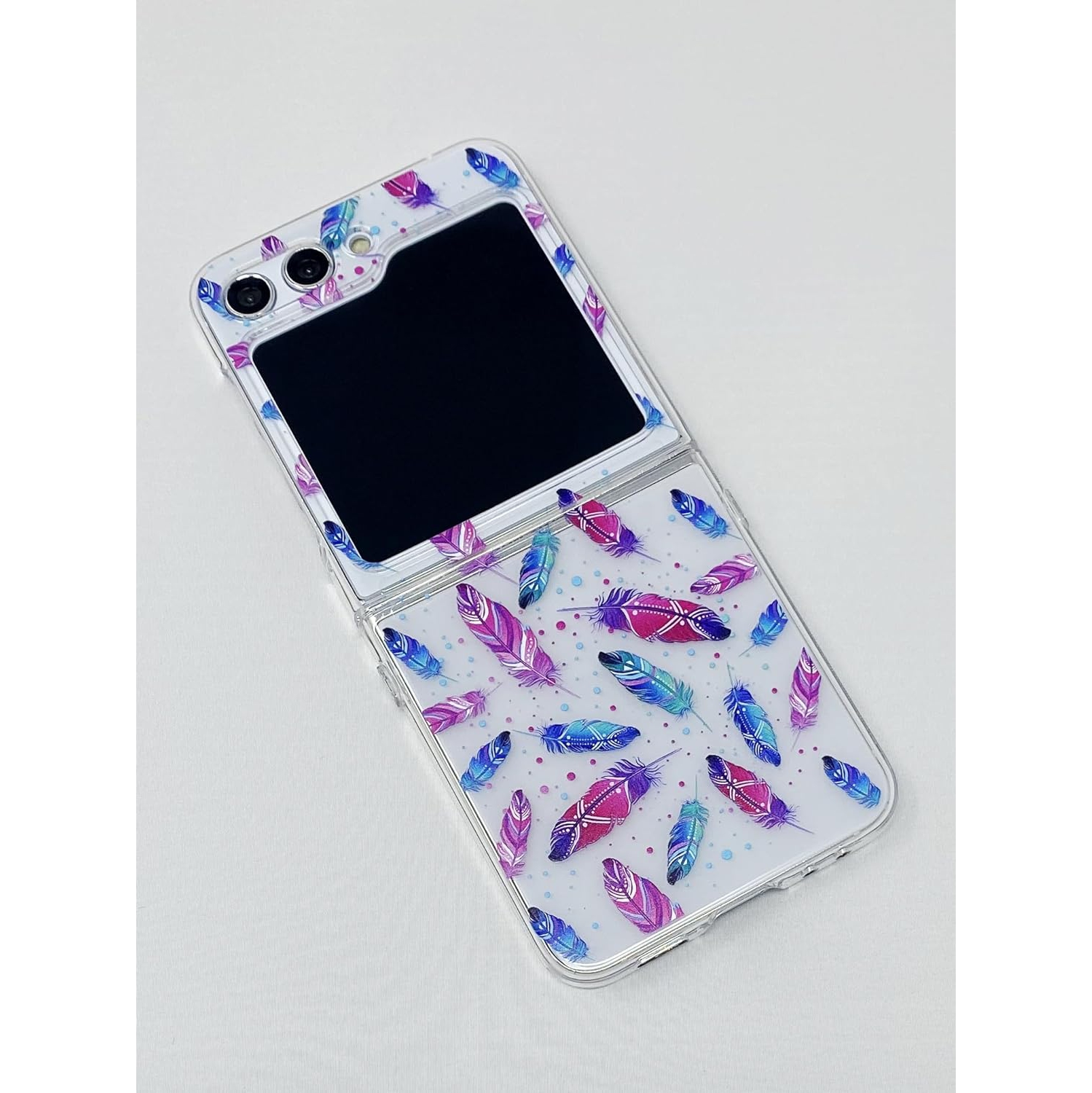 Samsung Galaxy Z Flip 5 Case, Fun Colorful Boho Feathers Design Tribal Style PC Protective Clear Case
