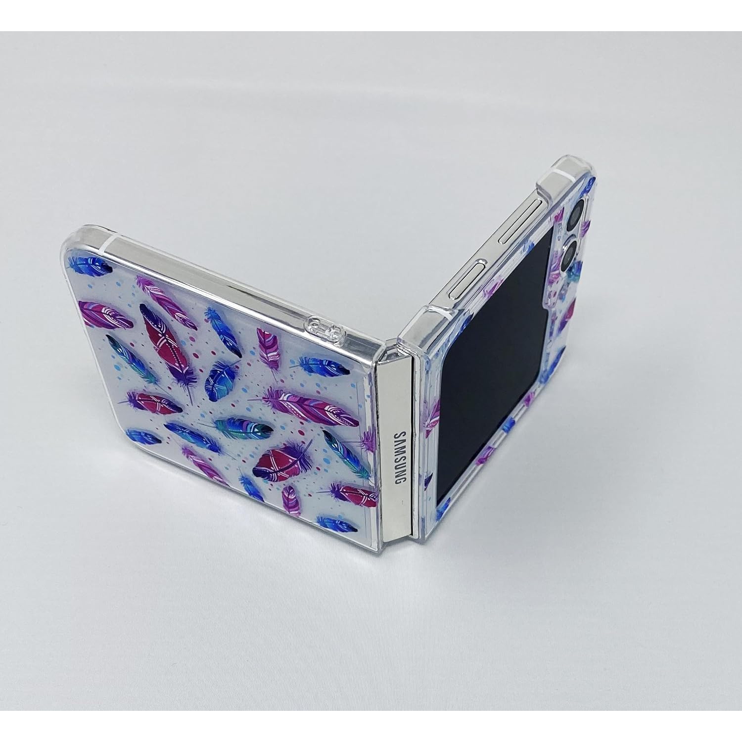 Samsung Galaxy Z Flip 5 Case, Fun Colorful Boho Feathers Design Tribal Style PC Protective Clear Case
