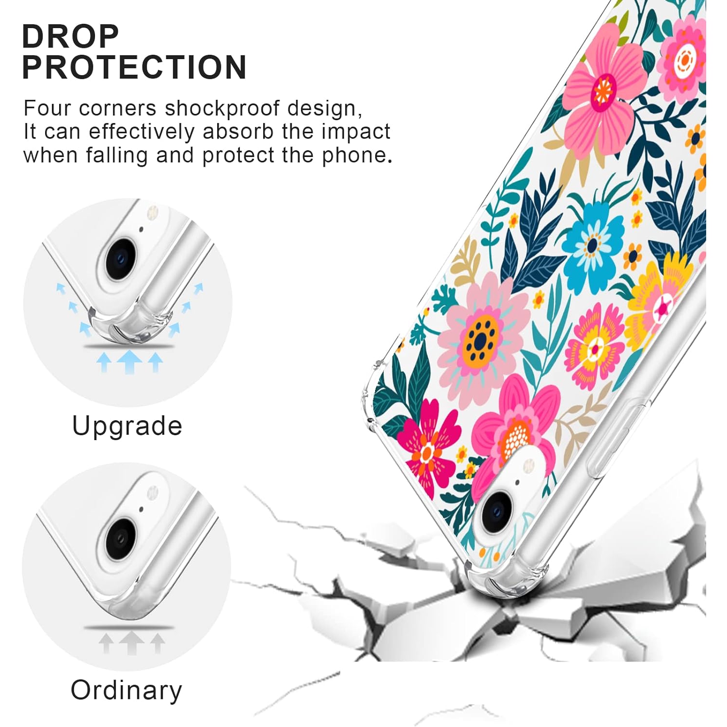 for iPhone XR Case Clear Cute Loopy Colorful Blooming Flower Floral Phone Case for Women Girls - 6.1 Inch