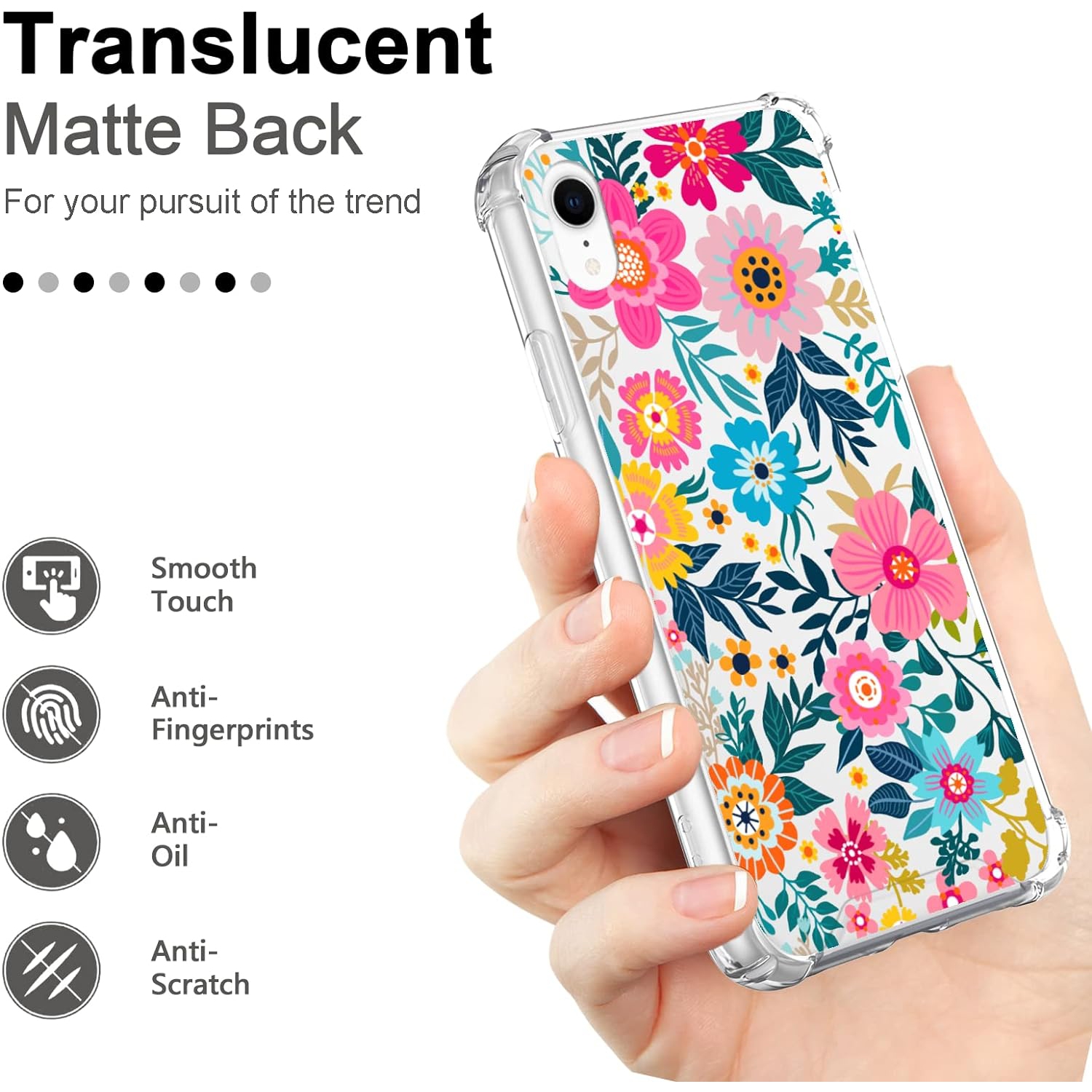 for iPhone XR Case Clear Cute Loopy Colorful Blooming Flower Floral Phone Case for Women Girls - 6.1 Inch