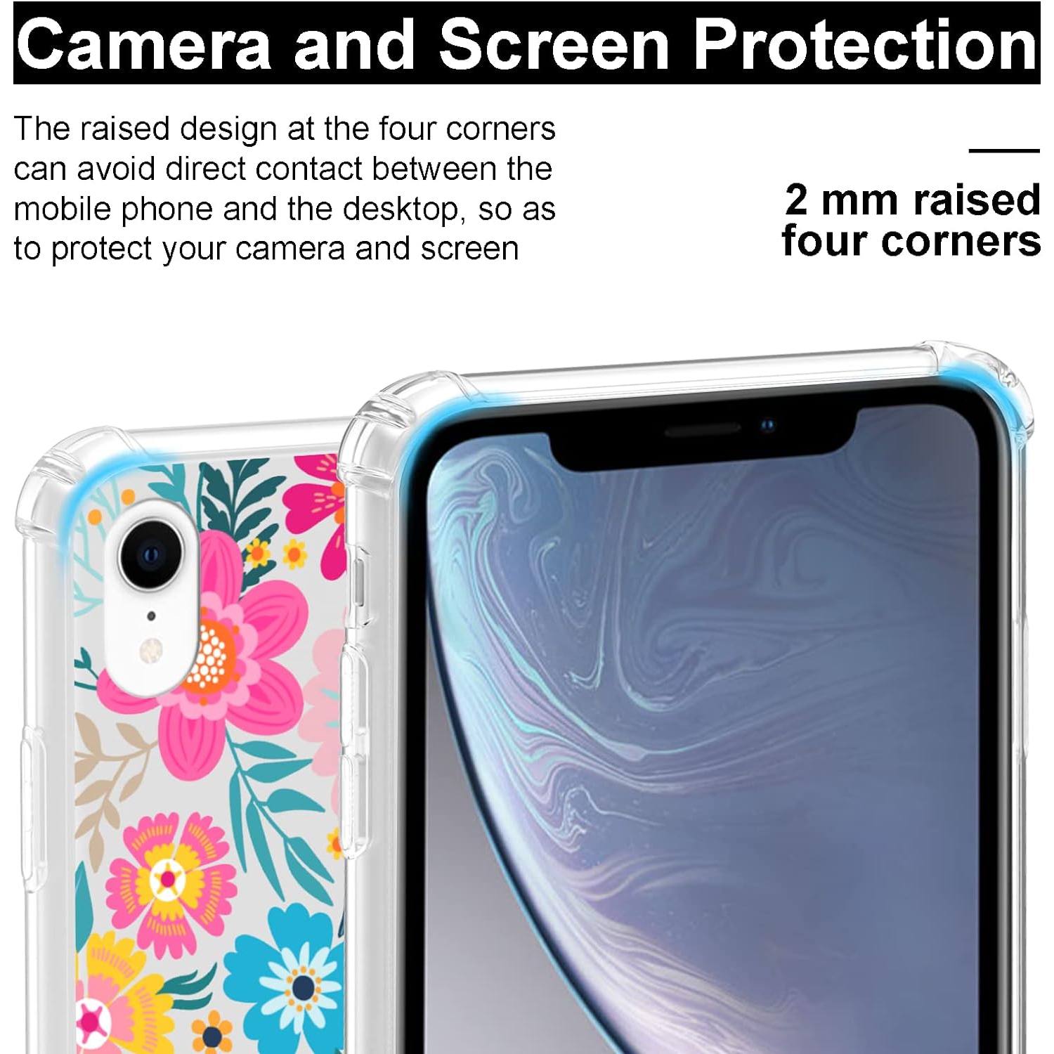 for iPhone XR Case Clear Cute Loopy Colorful Blooming Flower Floral Phone Case for Women Girls - 6.1 Inch