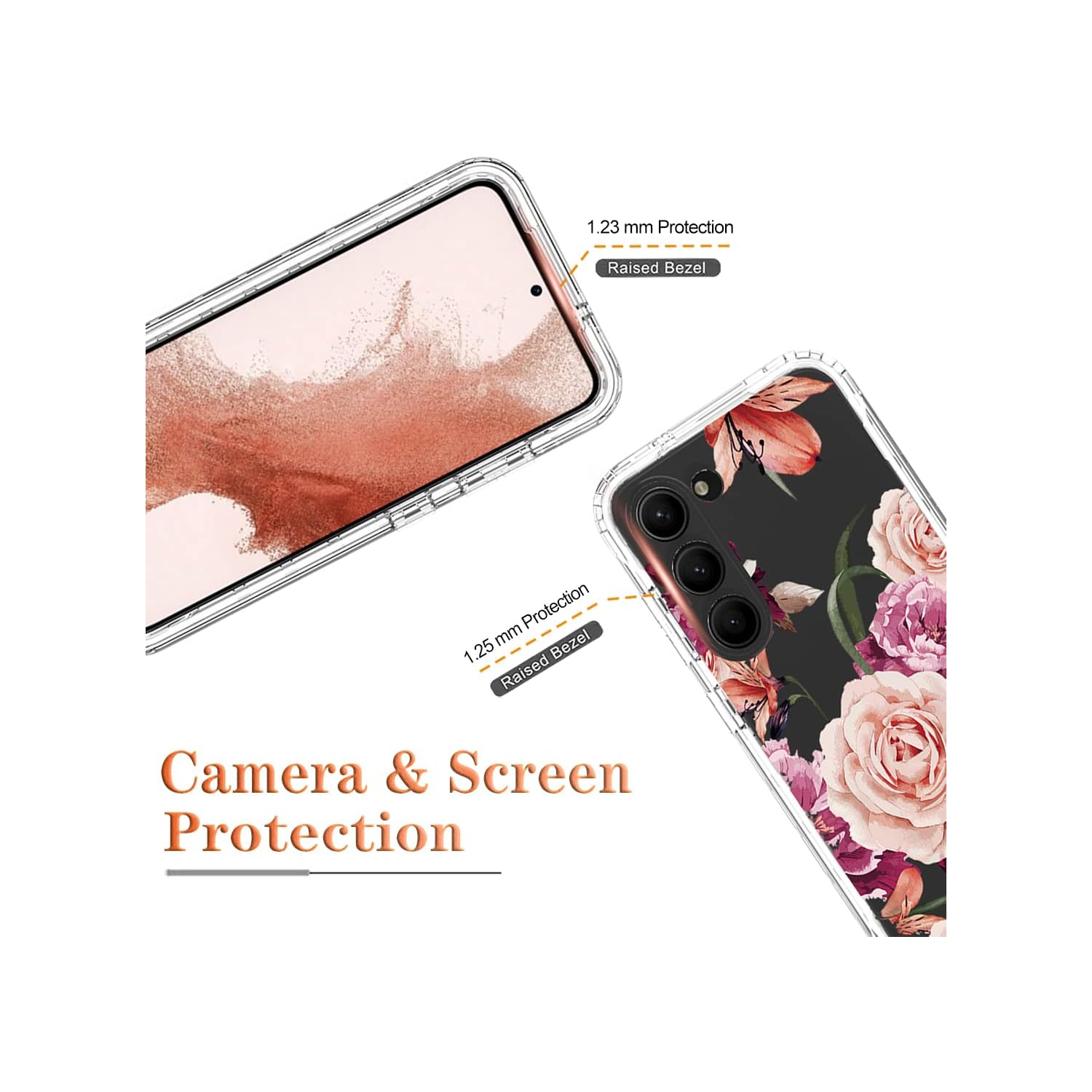 Étui pour Galaxy S23 plus, S23+ de Samsung avec protecteur d'écran en verre trempé, modèle floral antichoc