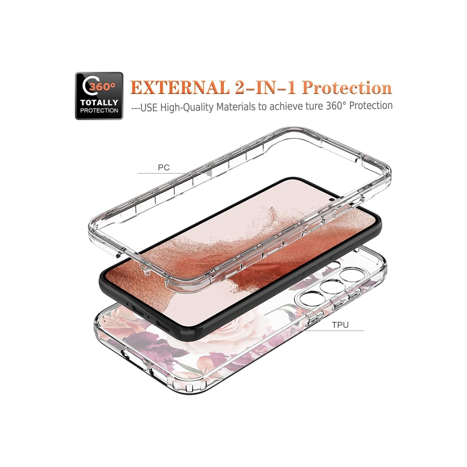 Étui pour Galaxy S23 plus, S23+ de Samsung avec protecteur d'écran en verre trempé, modèle floral antichoc