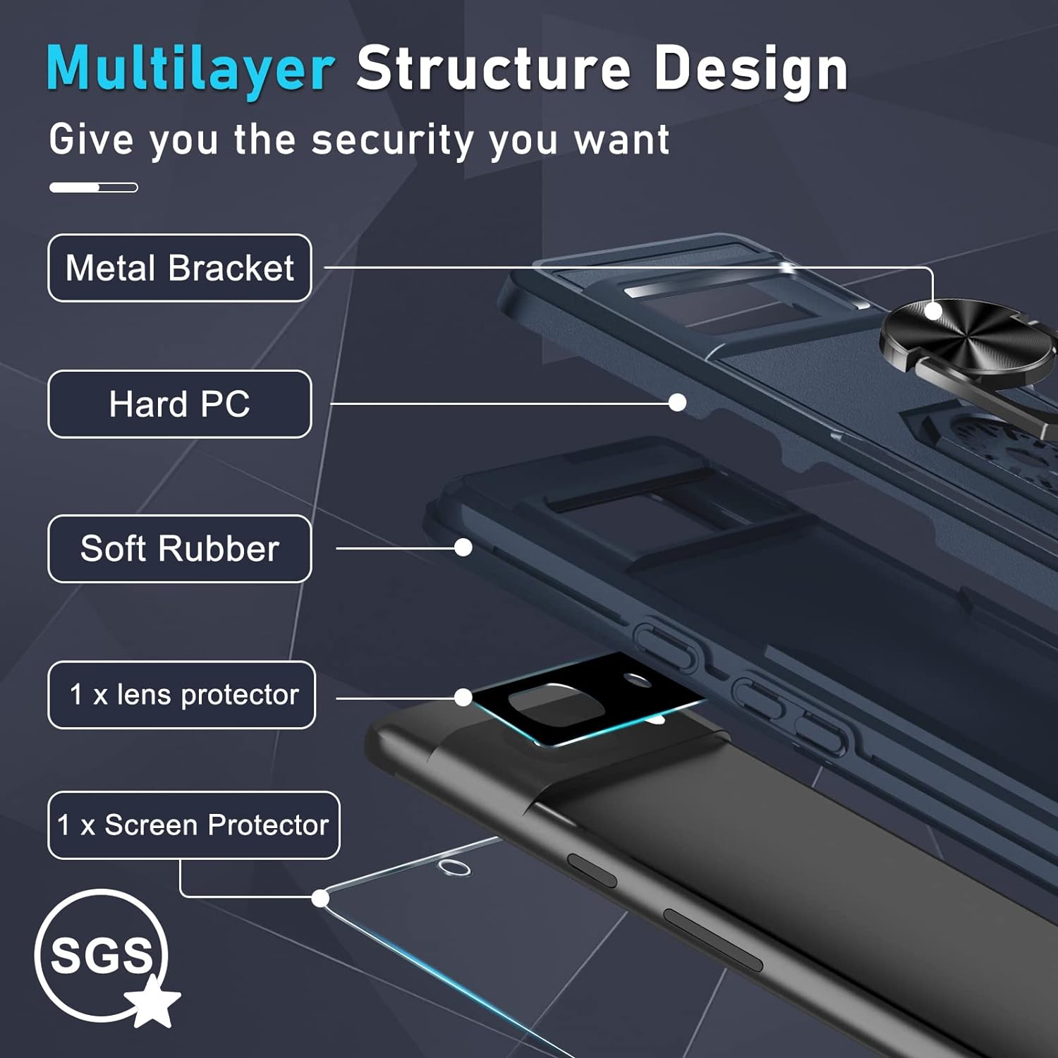 Pour un étui pour Pixel 7a de Google avec protecteur d'écran et protecteur d'objectif d'appareil photo, un téléphone protecteur robuste et résistant