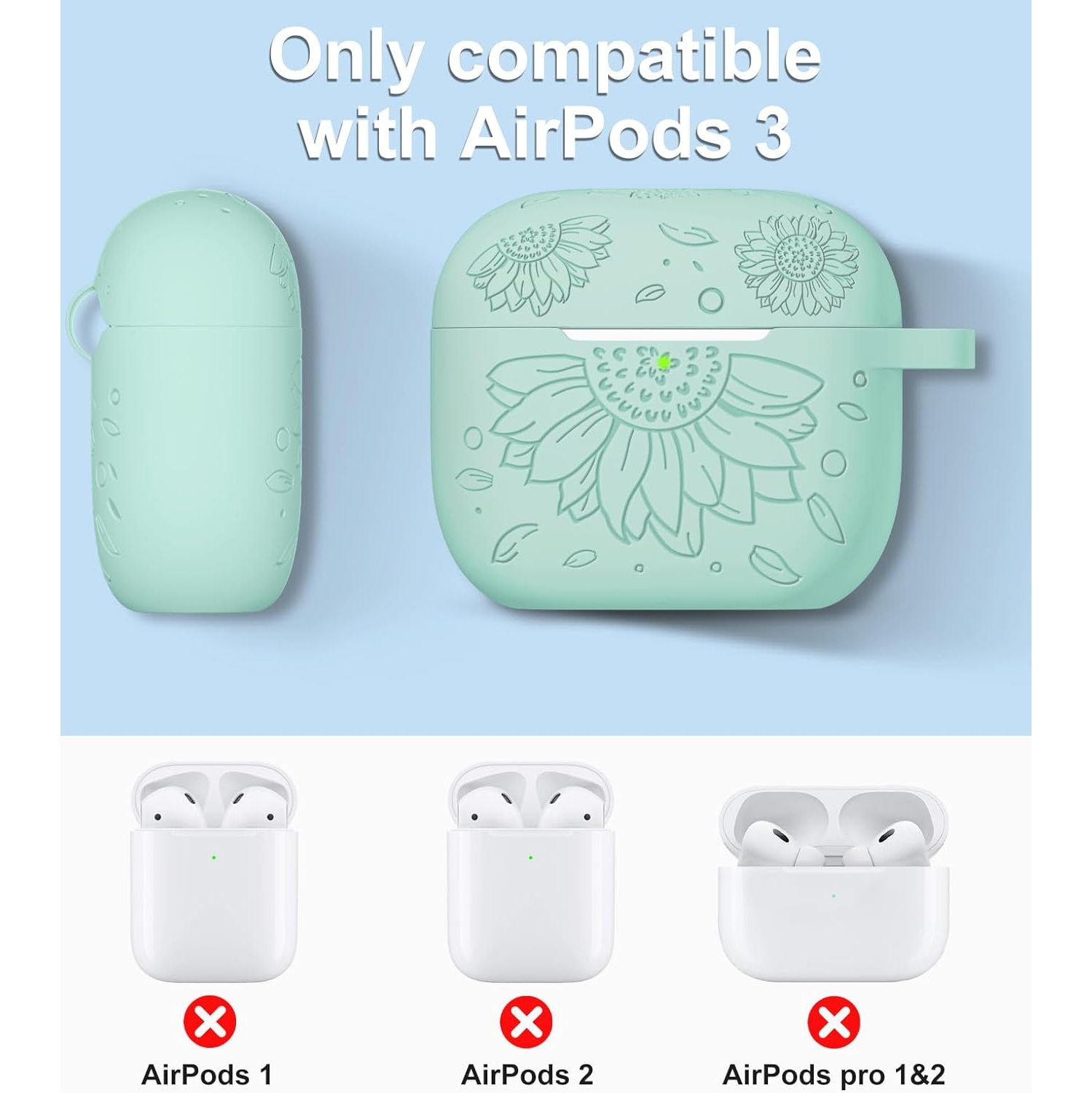 for Airpods 3rd Generation Case Cover, Sunflower Engraved Skin Cover Compatible for Airpods case 3rd Generation,