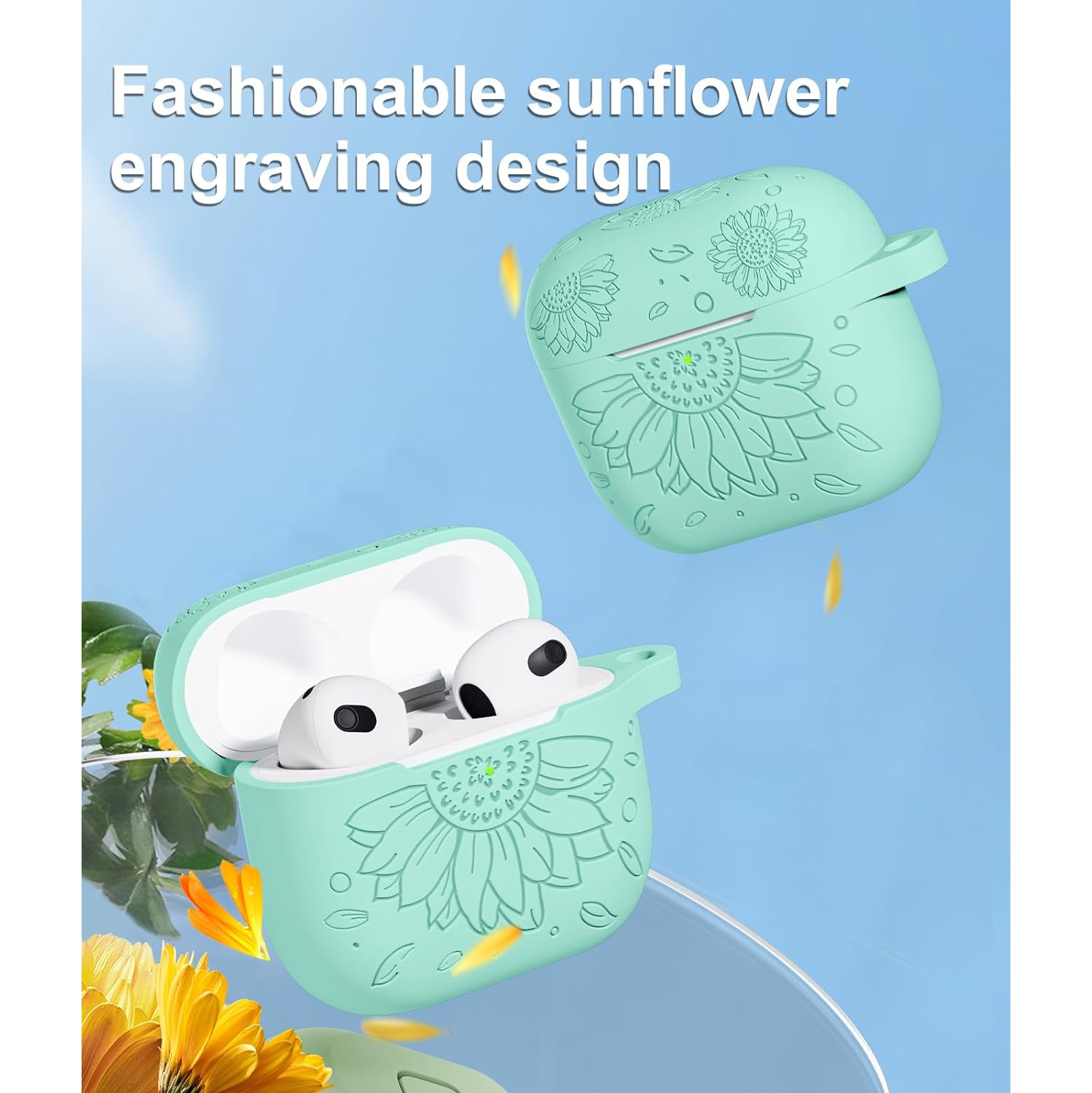 for Airpods 3rd Generation Case Cover, Sunflower Engraved Skin Cover Compatible for Airpods case 3rd Generation,