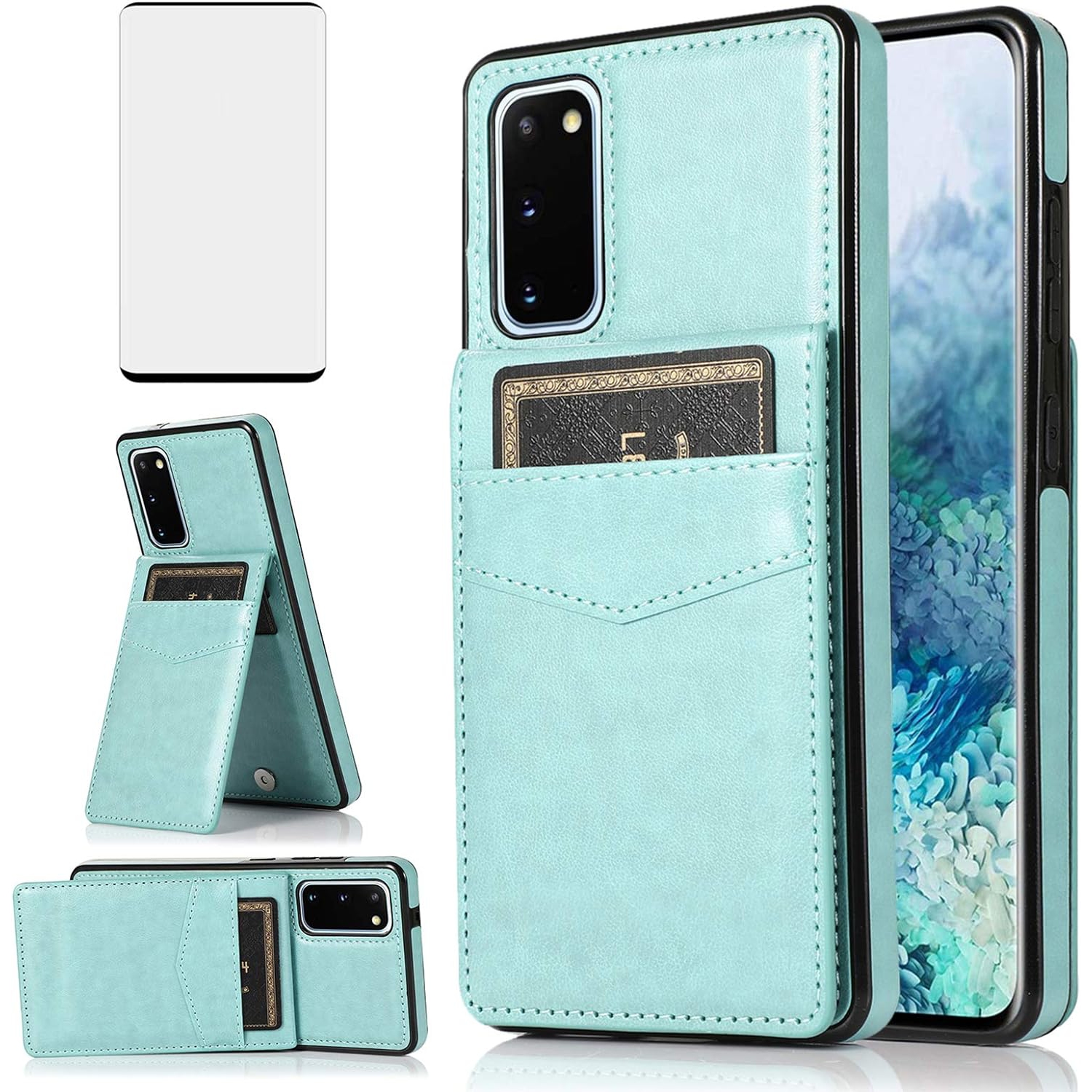 Phone Case for Samsung Galaxy S20 Glaxay S 20 5G UW 6.2 inch with Tempered Glass Screen Protector Credit Card Holder