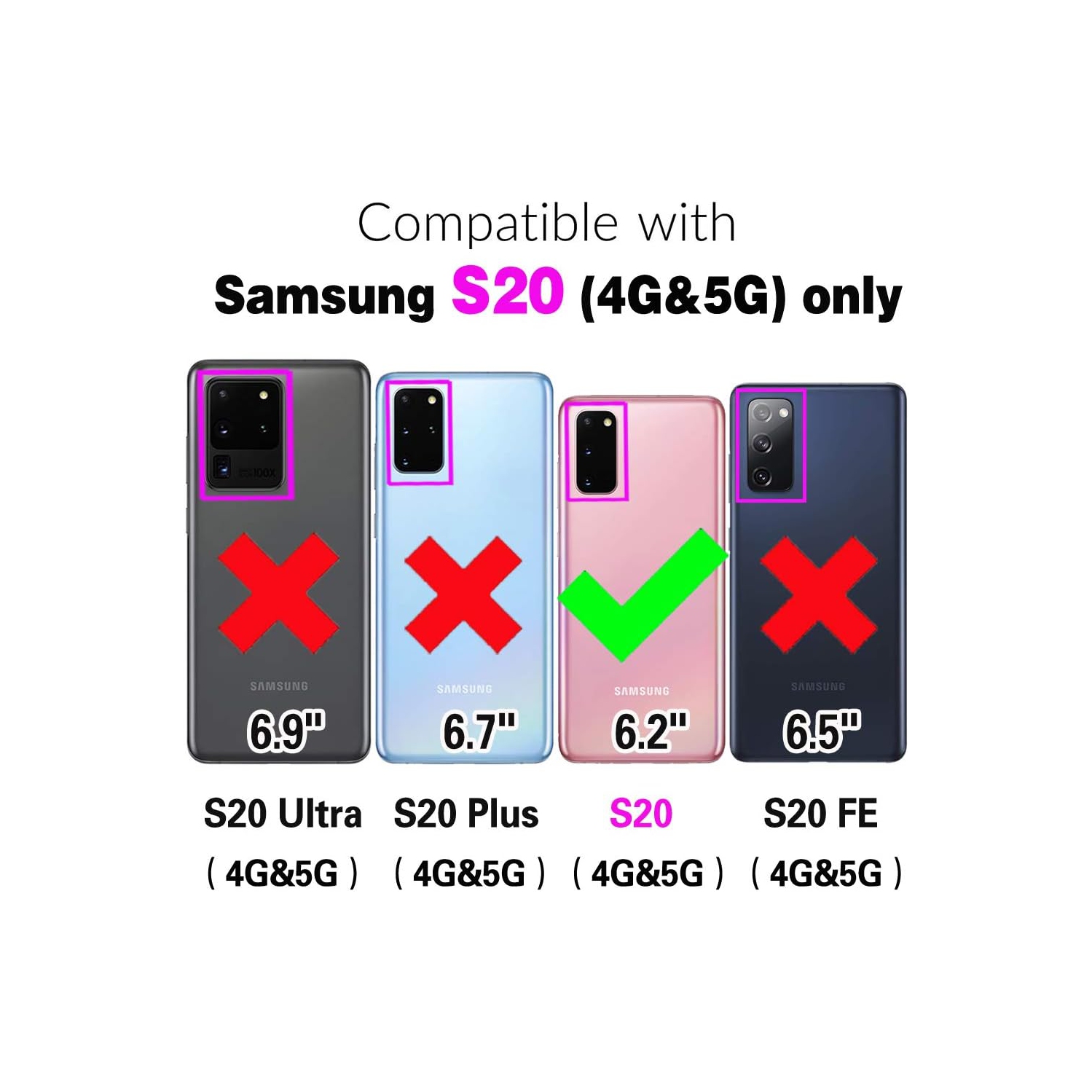 Phone Case for Samsung Galaxy S20 Glaxay S 20 5G UW 6.2 inch with Tempered Glass Screen Protector Credit Card Holder