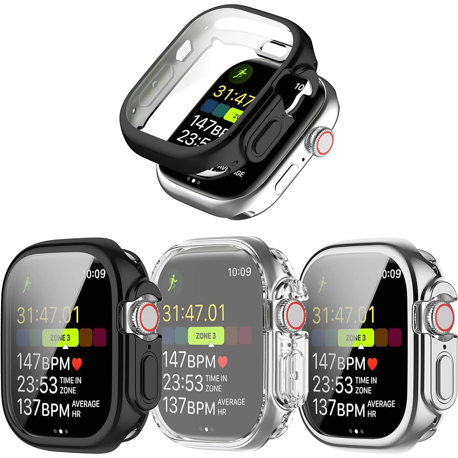 Compatible avec l'étui protecteur d'écran Ultra 49&nbsp;mm pour Apple Watch, couverture complète, TPUR souple résistant aux rayures