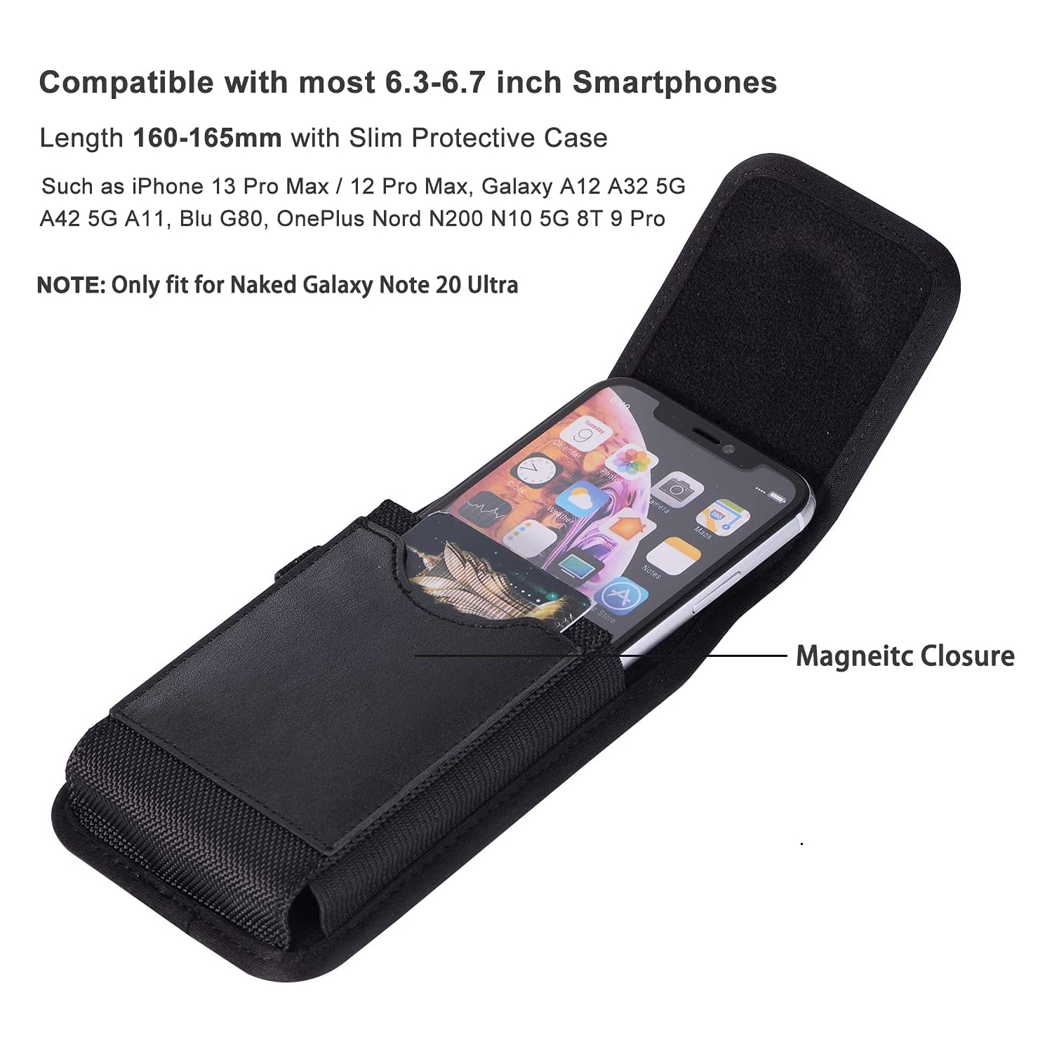 Étui de ceinture en nylon pour téléphone cellulaire étui de ceinture porte-ceinture couvercle magnétique pour iPhone 14 Pro Max/13 12 Pro Max/14