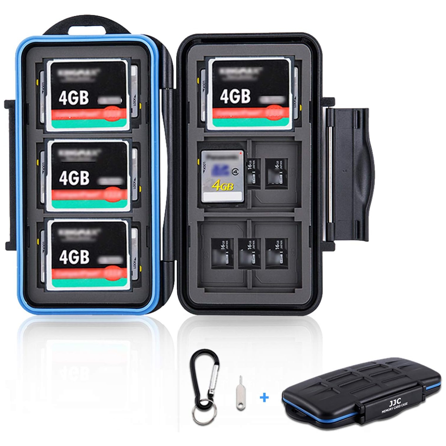 36 fentes; Étui pour cartes SD; Étui pour cartes microSD; porte-cartes CF; espace de stockage pour cartes microSD de 18 Go; Carte SD de 12 Go