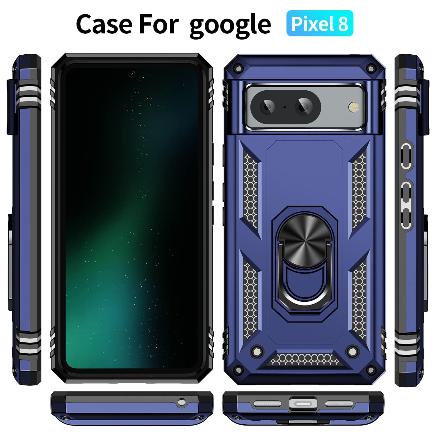 for Google Pixel 8 case with Screen Protector,Pixel 8 Phone case,360 Degree Rotation Ring Kickstand Military-Grade