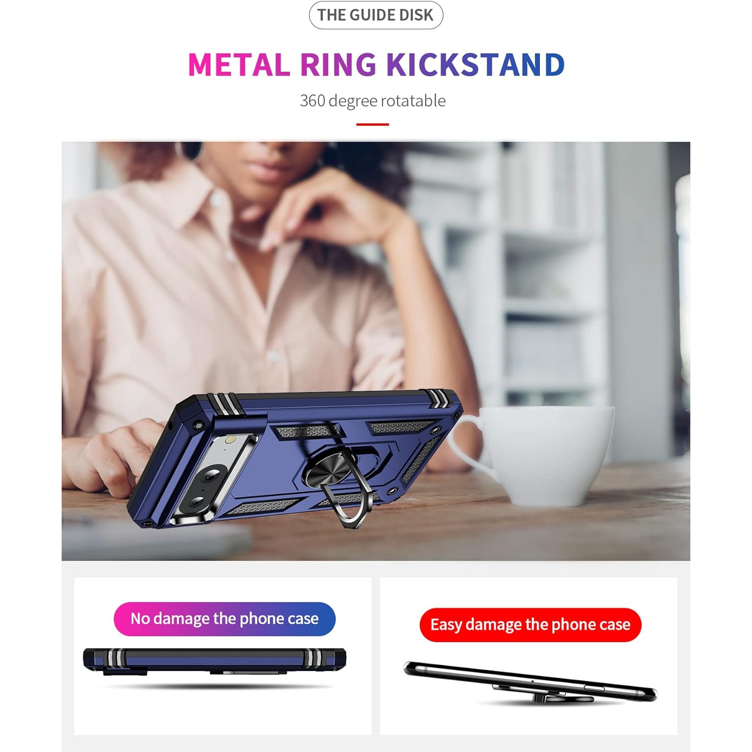 for Google Pixel 8 case with Screen Protector,Pixel 8 Phone case,360 Degree Rotation Ring Kickstand Military-Grade