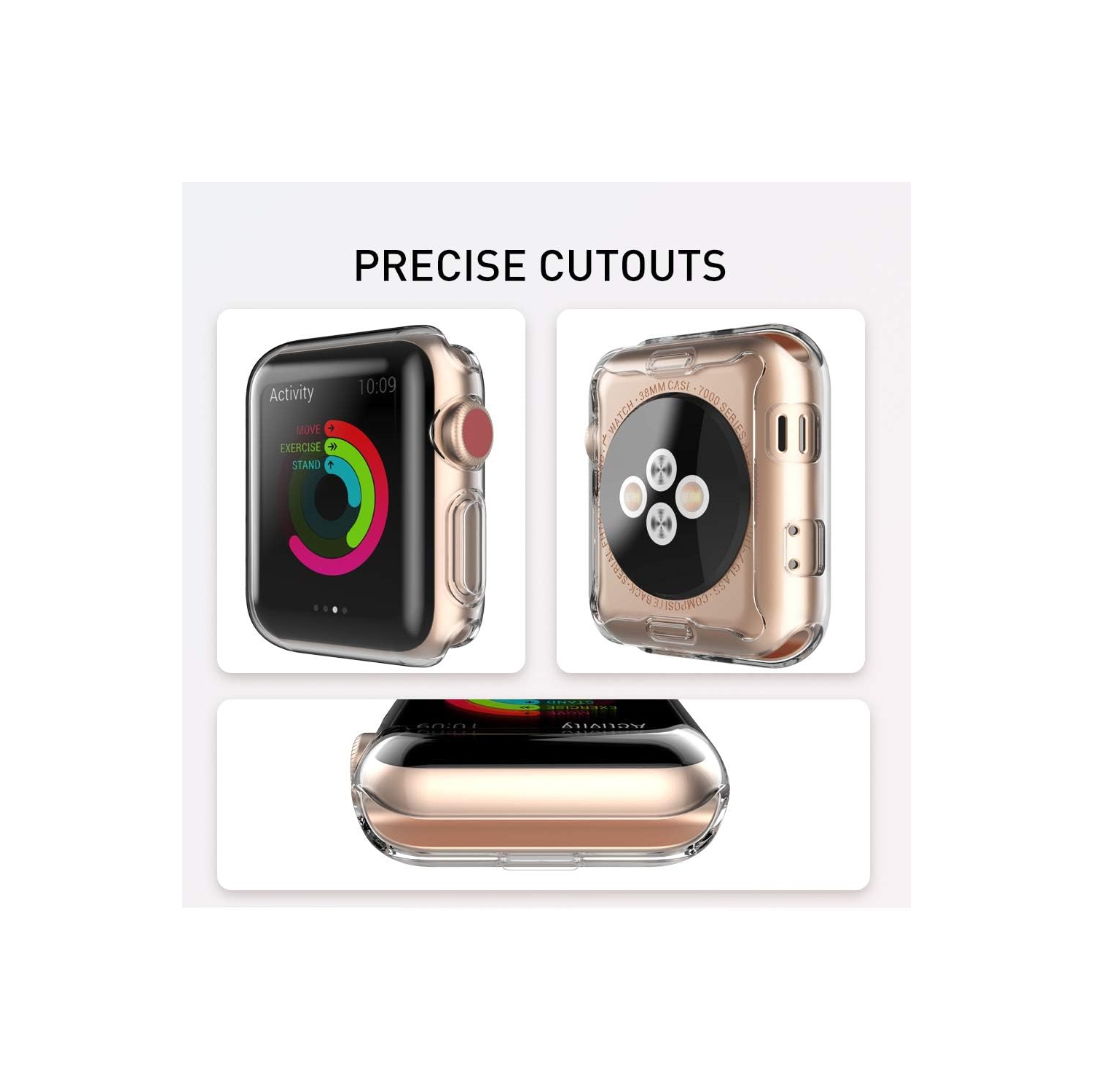 Compatible avec le protecteur d'écran pour Apple Watch 38&nbsp;mm, paquet de 3 protecteurs d'écran pour Apple Watch, étui en TPUR HD transparent