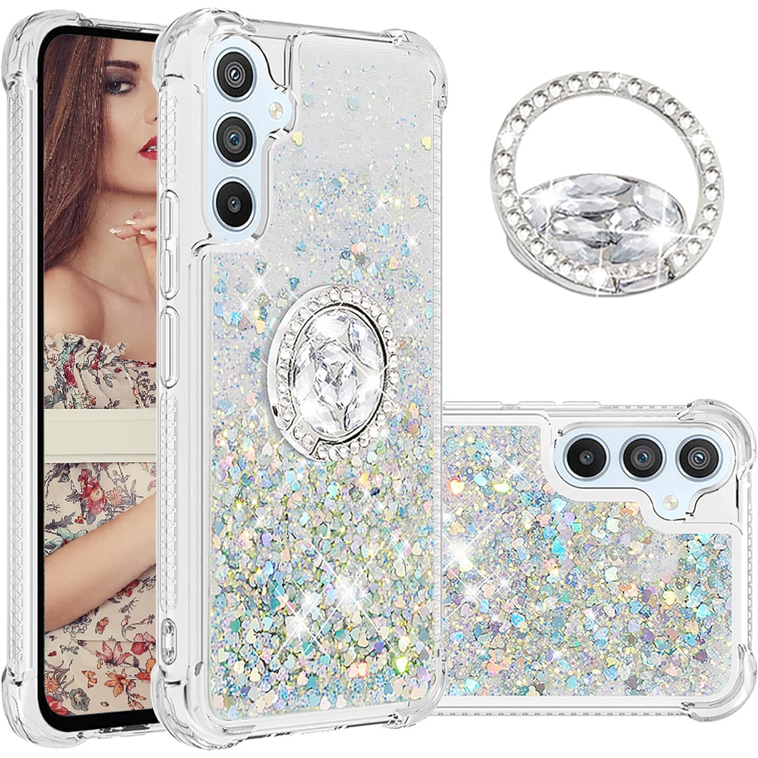 Glitter Clear Sparkly Bling Case for Samsung Galaxy A54 5G for Women Girls, Flowing Liquid Quicksand Cover