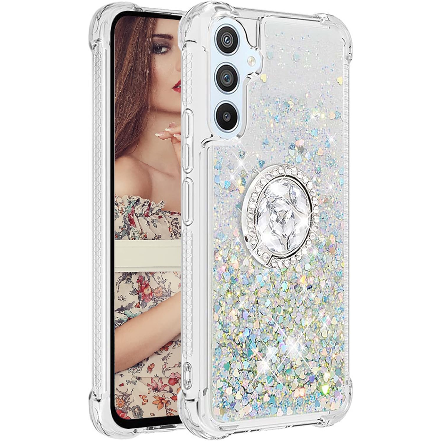 Glitter Clear Sparkly Bling Case for Samsung Galaxy A54 5G for Women Girls, Flowing Liquid Quicksand Cover