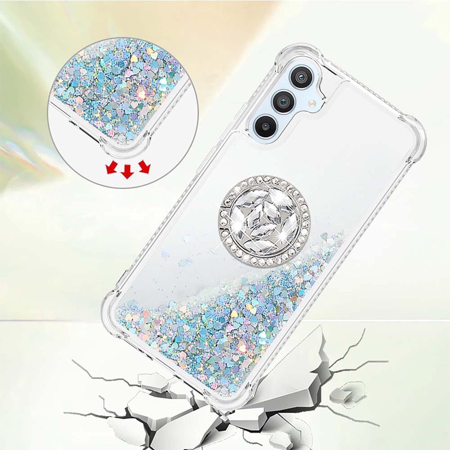 Glitter Clear Sparkly Bling Case for Samsung Galaxy A54 5G for Women Girls, Flowing Liquid Quicksand Cover