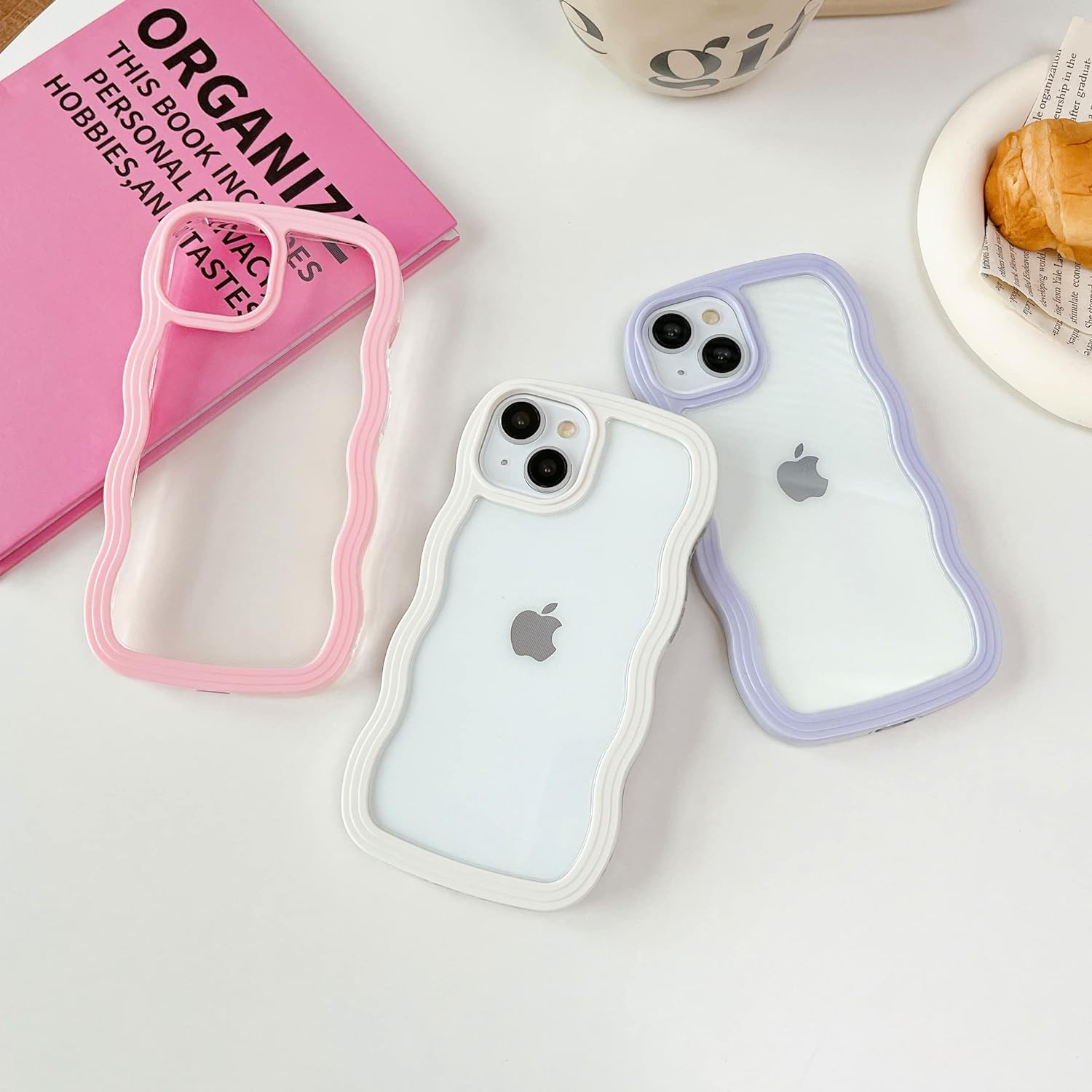 Pour iPhone 13 – Étui pour iPhone 14, joli étui pour téléphone Wavy Curly Wave transparent pour femme, mince