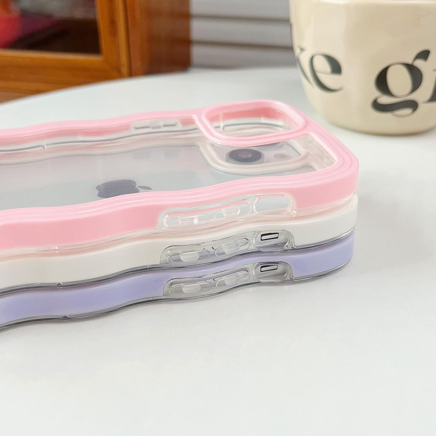 Pour iPhone 13 – Étui pour iPhone 14, joli étui pour téléphone Wavy Curly Wave transparent pour femme, mince