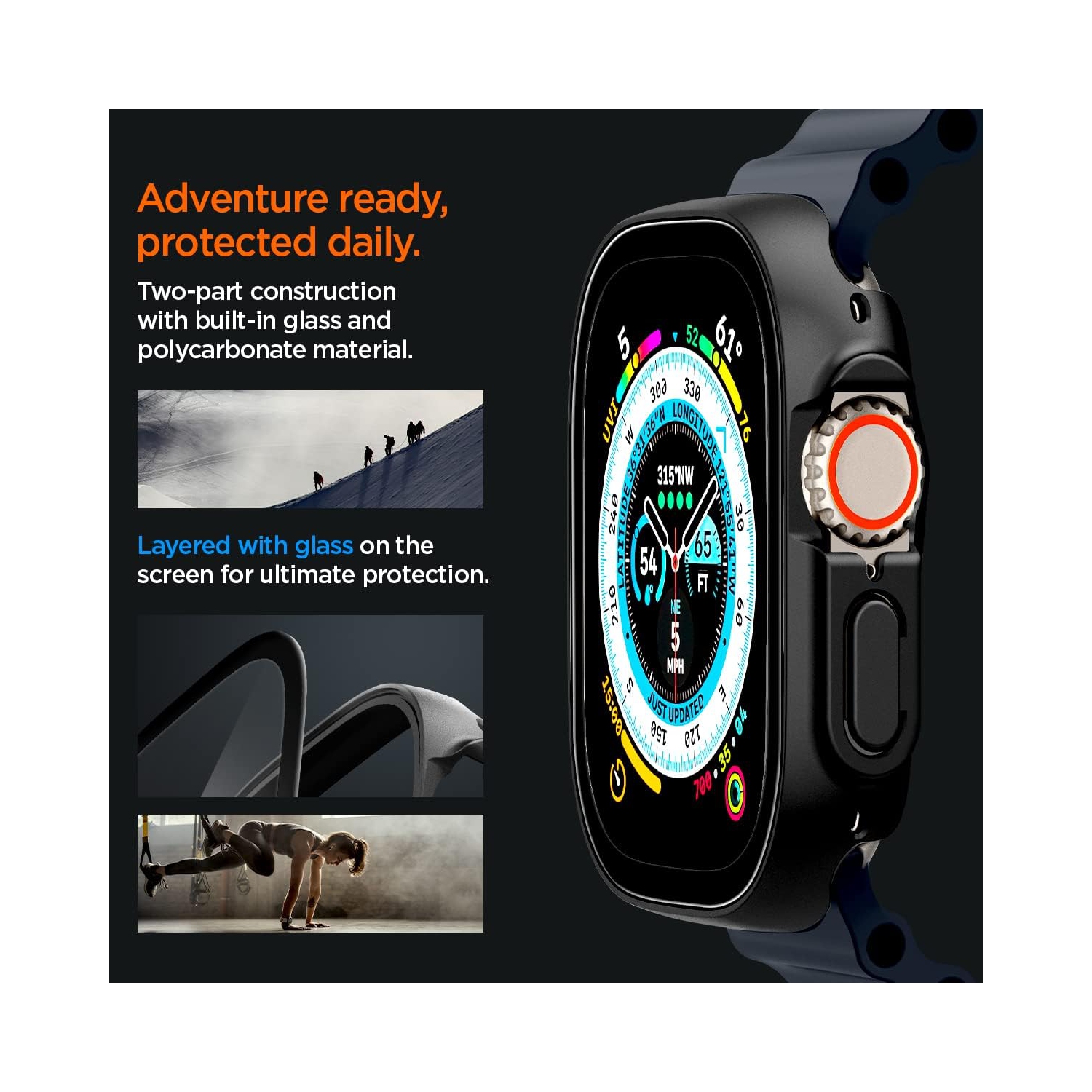 Étui Thin Fit 360 pour Apple Watch Ultra avec protecteur d'écran en verre trempé pour Apple Watch Ultra 49&nbsp;mm