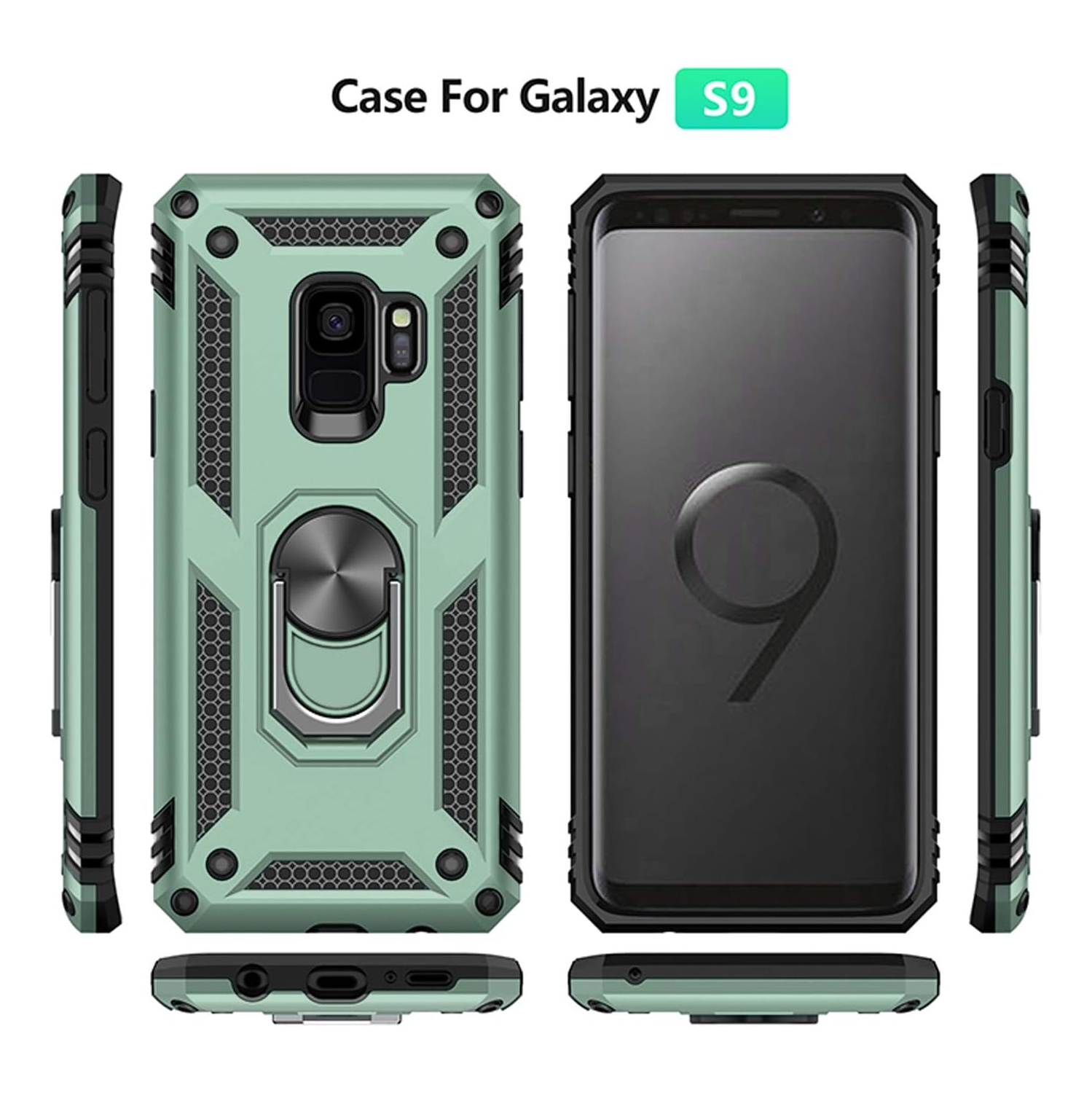 Étui pour Galaxy S9, étui protecteur robuste Shockproof de qualité militaire, avec béquille en métal à anneau rotatif à 360° S9