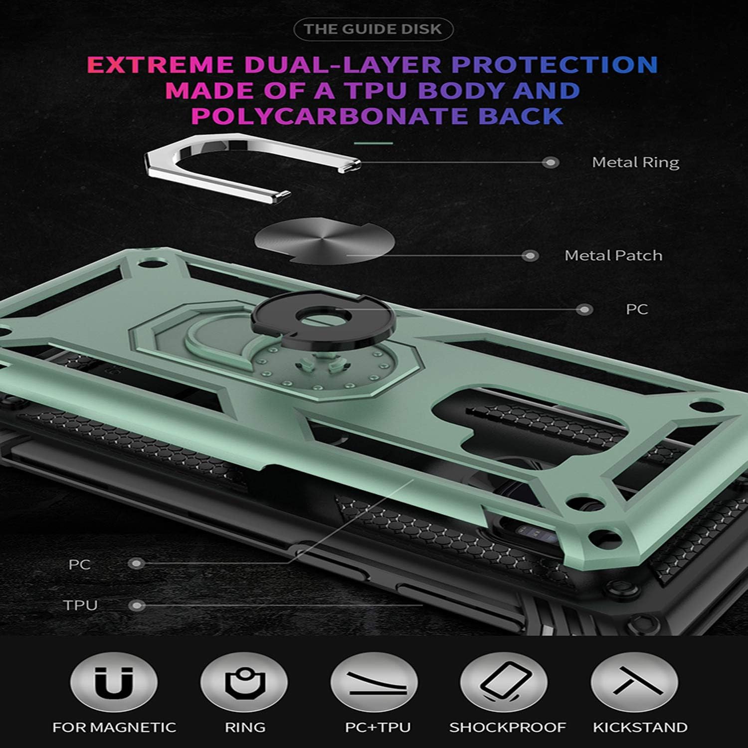 Étui pour Galaxy S9, étui protecteur robuste Shockproof de qualité militaire, avec béquille en métal à anneau rotatif à 360° S9