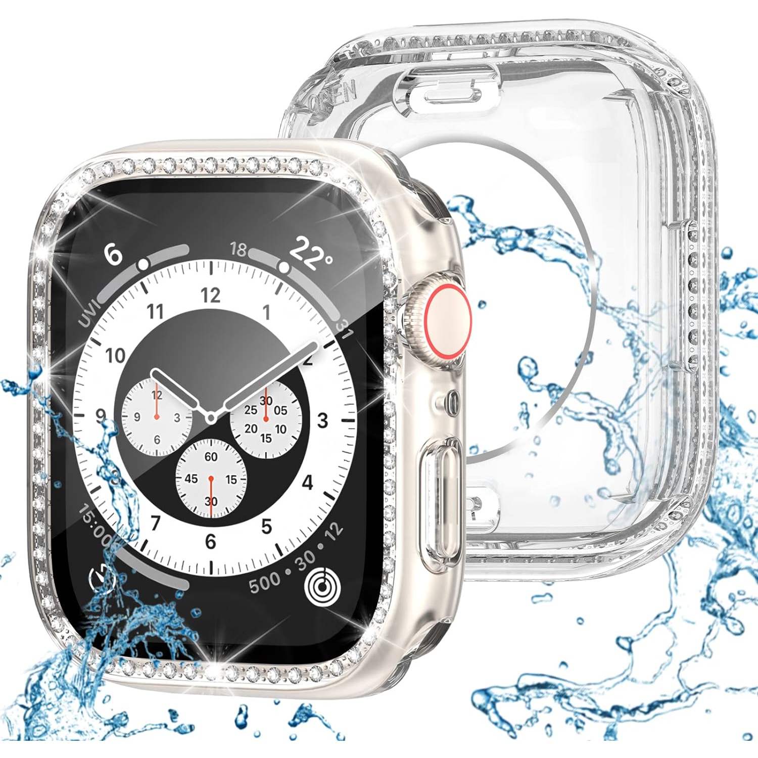 Compatible avec l'étui pour Apple Watch 40&nbsp;mm, le pare-chocs étanche 2-en-1 et le bas à motif scintillant pour femmes Diamond