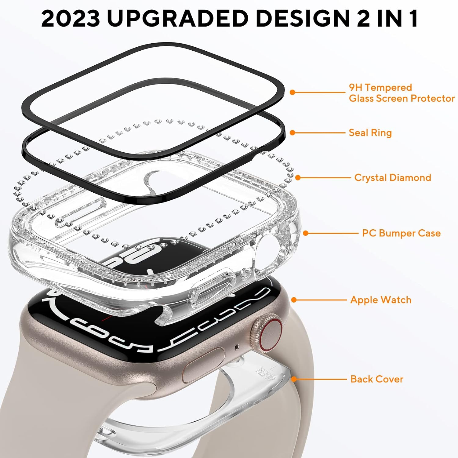 Compatible avec l'étui pour Apple Watch 40&nbsp;mm, le pare-chocs étanche 2-en-1 et le bas à motif scintillant pour femmes Diamond