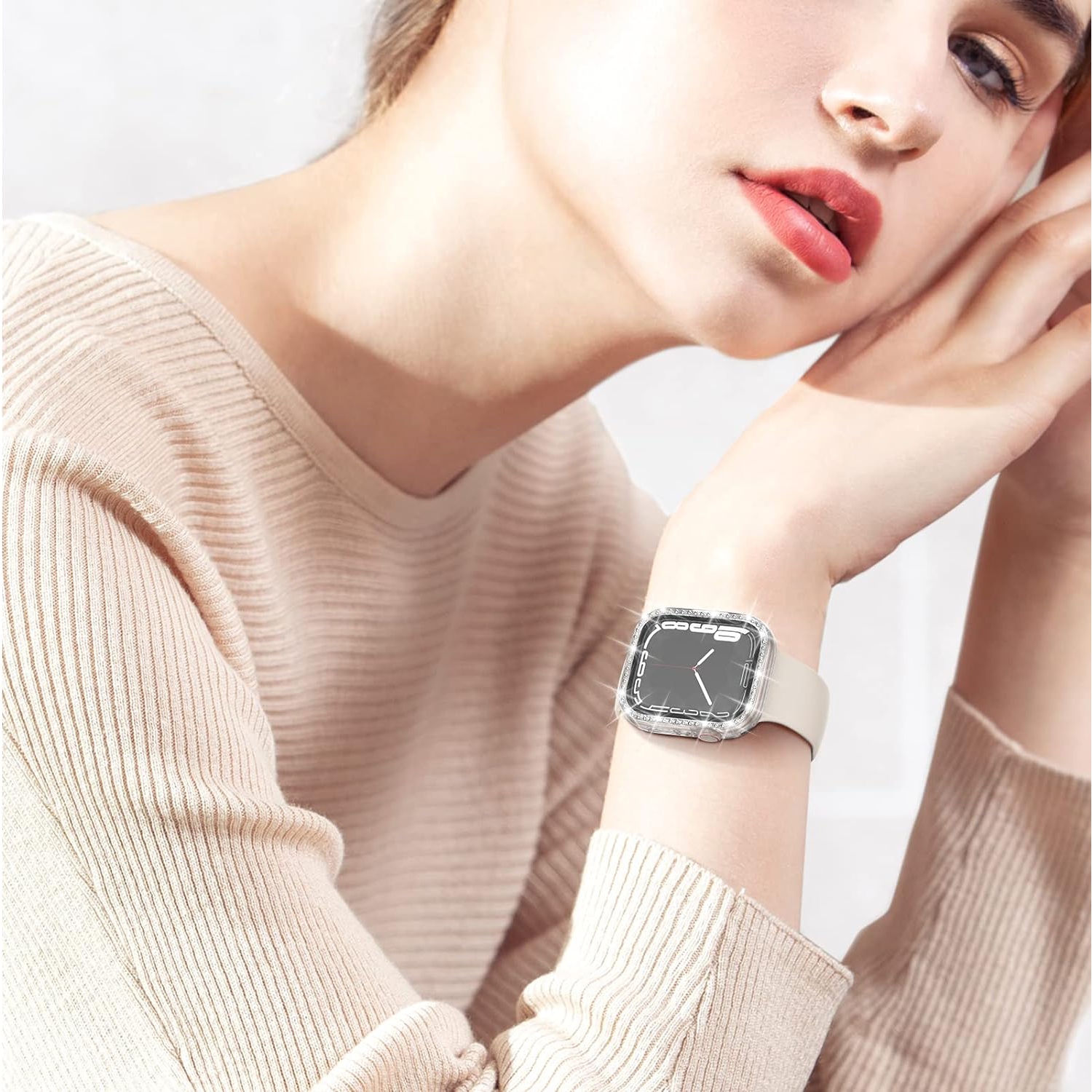 Compatible avec l'étui pour Apple Watch 40&nbsp;mm, le pare-chocs étanche 2-en-1 et le bas à motif scintillant pour femmes Diamond