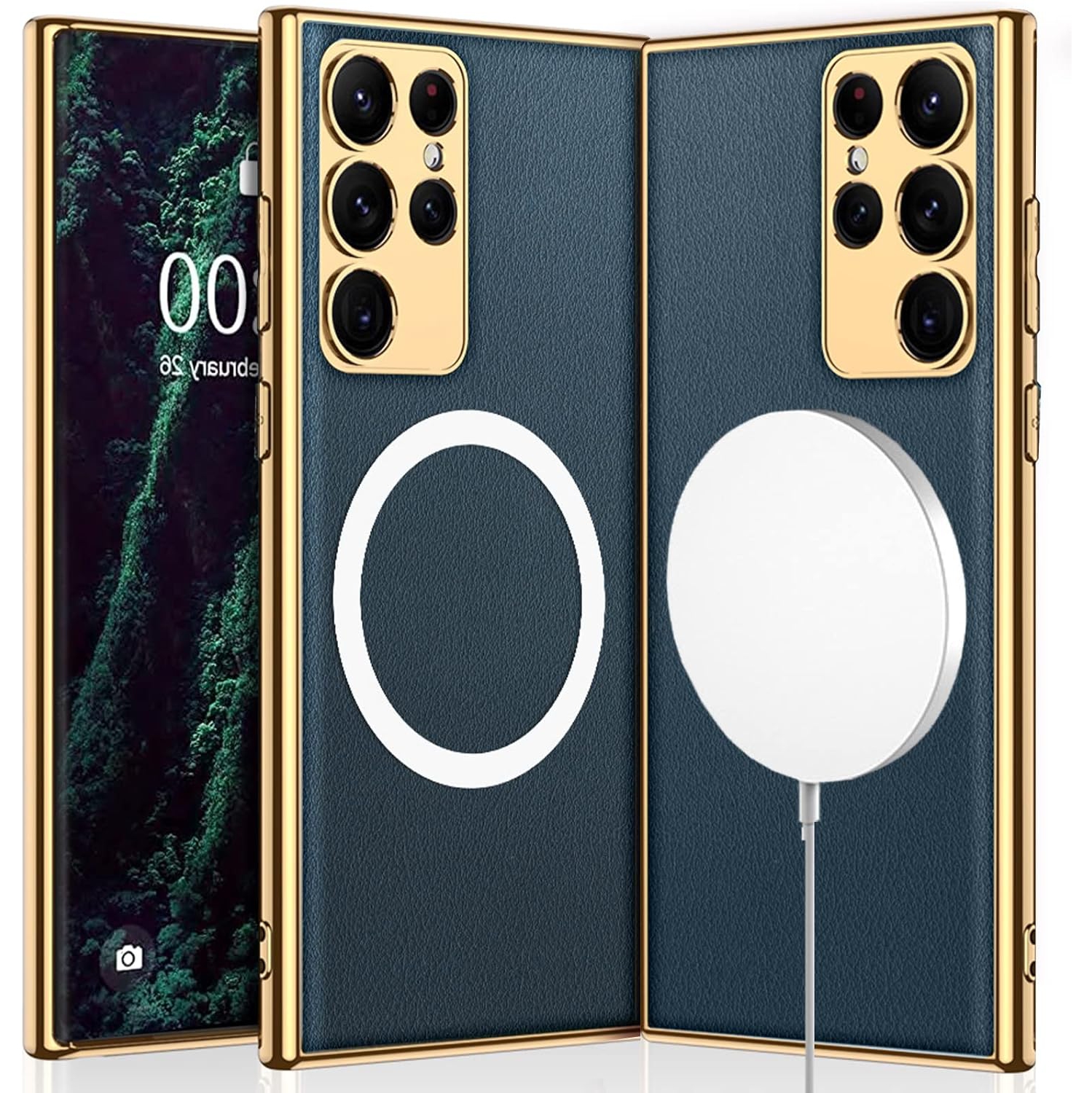 Compatible avec le chargeur sans fil MagSafe pour Galaxy S23 plus de Samsung avec étui en cuir magnétique et en cuir plaqué antichoc