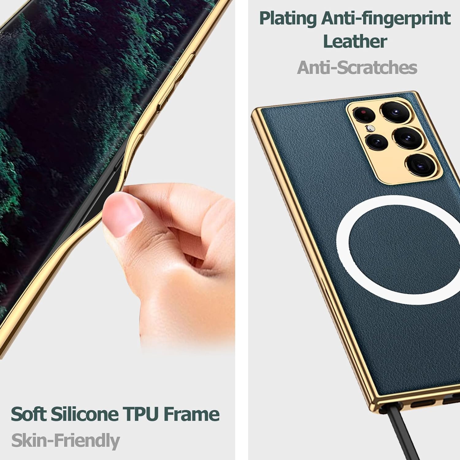 Compatible avec le chargeur sans fil MagSafe pour Galaxy S23 plus de Samsung avec étui en cuir magnétique et en cuir plaqué antichoc