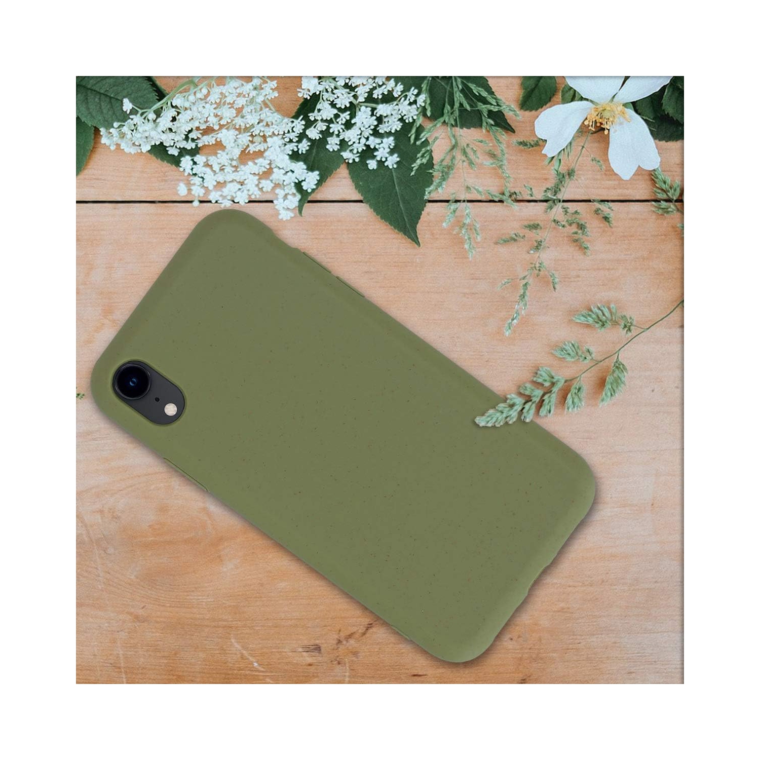 Étui à paille de blé compatible avec Apple iPhone XR - Étui mat pour téléphone fait de TPUR et de paille de blé - Olive