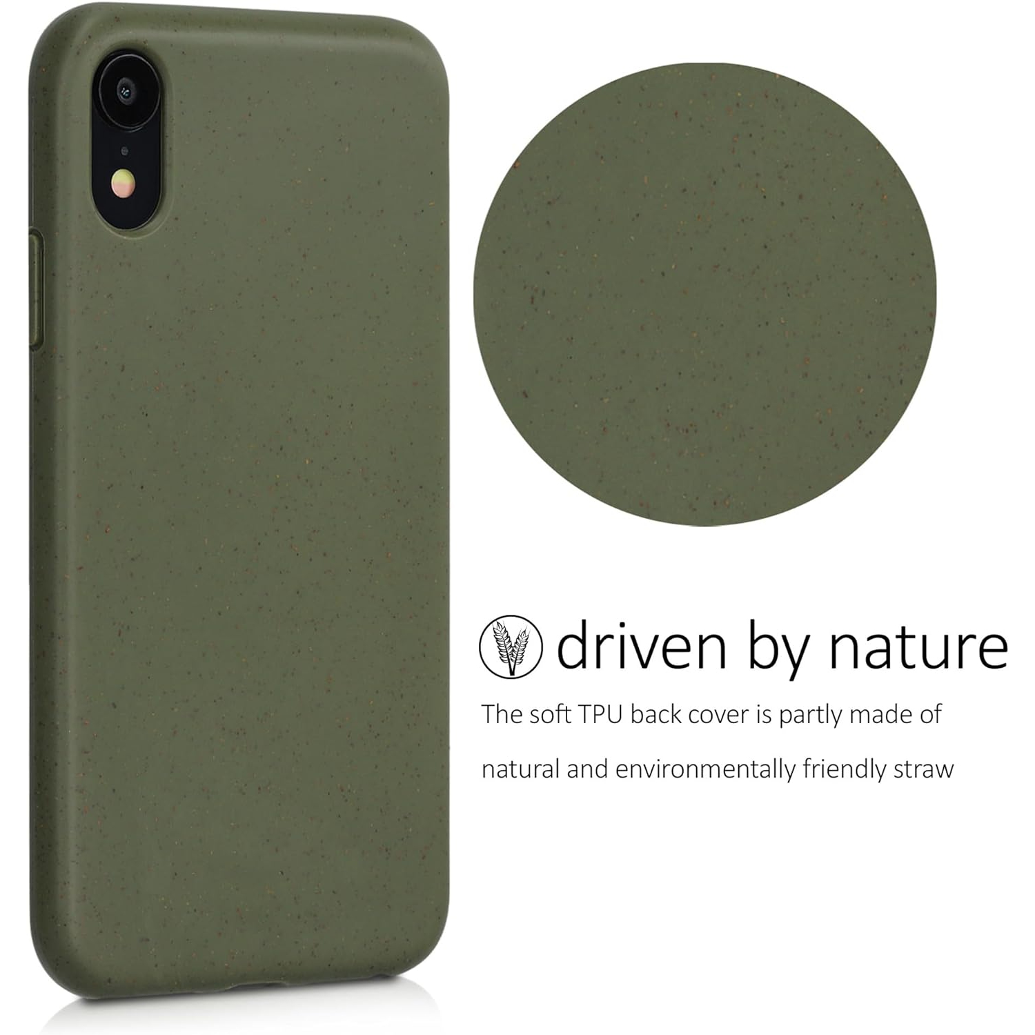 Étui à paille de blé compatible avec Apple iPhone XR - Étui mat pour téléphone fait de TPUR et de paille de blé - Olive