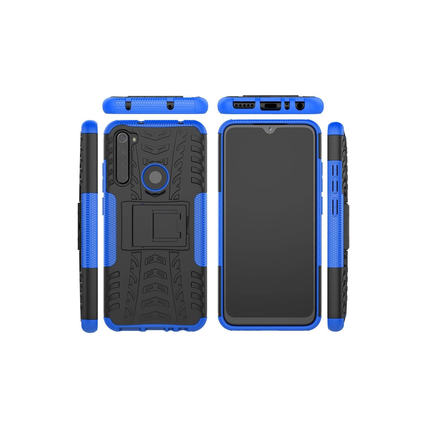 Phone Case for Xiaomi Redmi Note 8 with Tempered Glass Screen Protector and Slim Stand Hybrid Heavy Duty Rugged